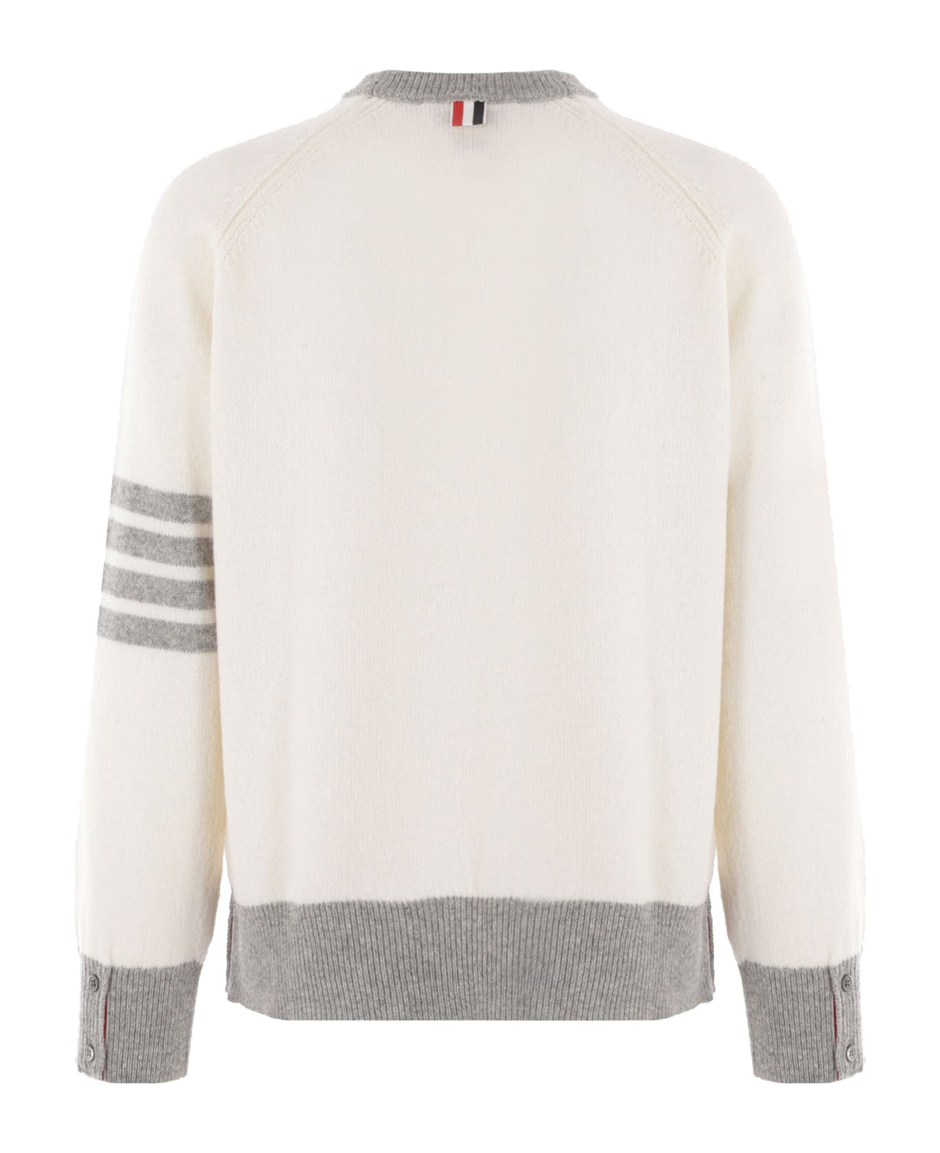 Thom Browne White Gray Crew Neck Sweater - WHITE