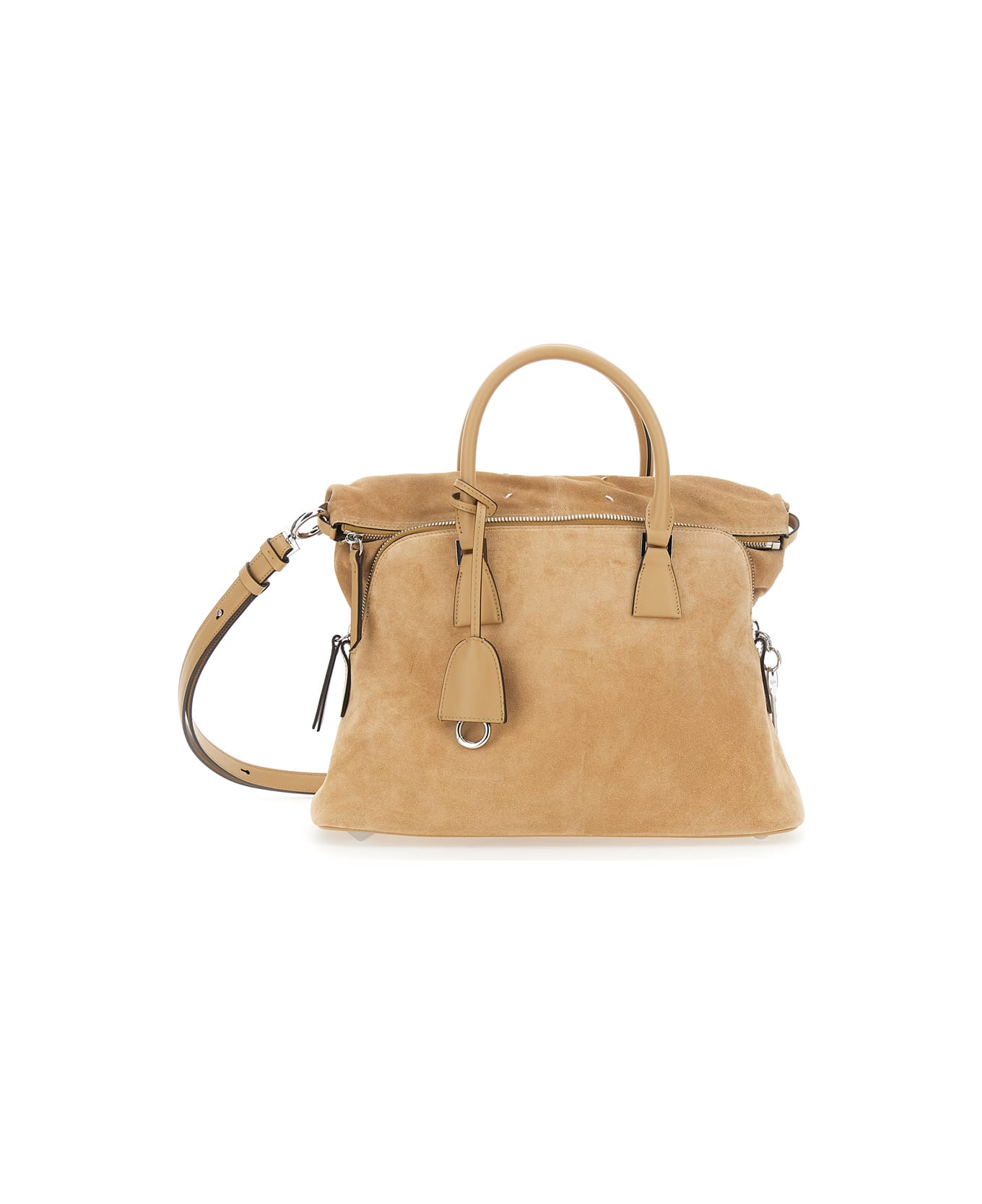 Maison Margiela '5ac Soft' Beige Crossbody Bag With Adjustable And Removable Shoulder Strap And Key Charm In Leather Woman - Beige