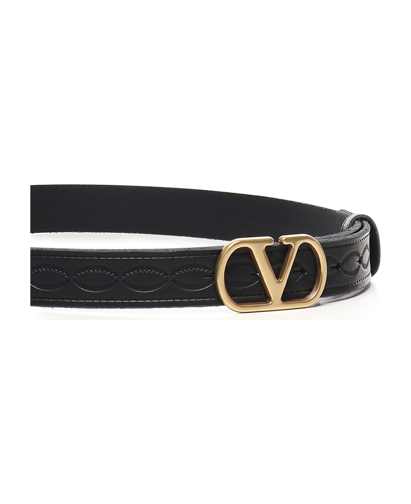Valentino Garavani Vlogo Singature Leather Belt - Black