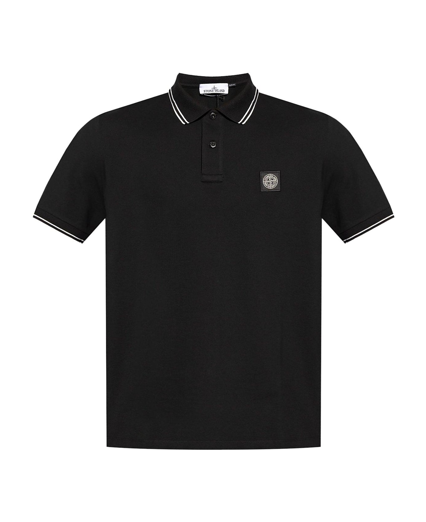 Stone Island Logo Patch Short-sleeved Polo Shirt - Black