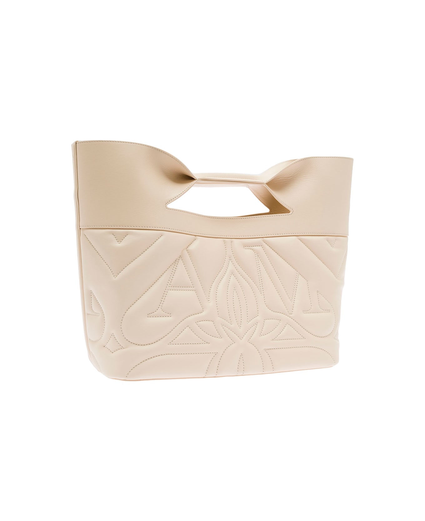 Alexander McQueen Cream White 'the Bow' Quilted Bag In Calf Leather - White
