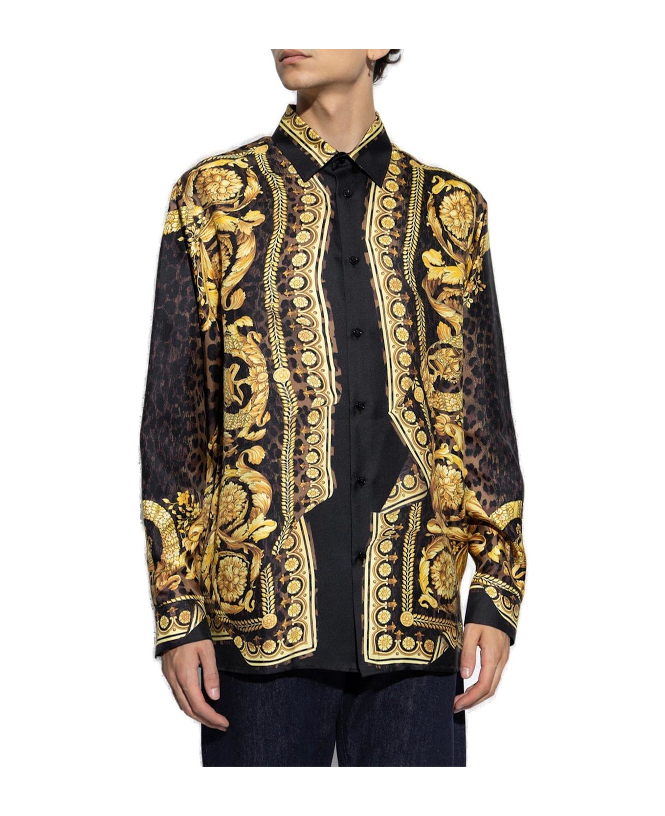 Versace Barocco-printed Button-up Shirt - BLACK/GOLD