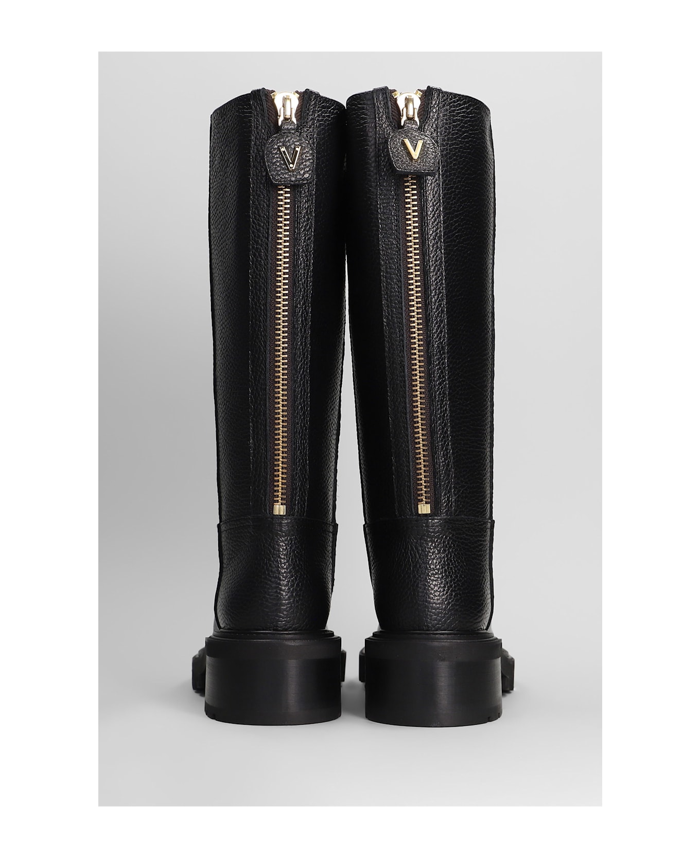 Via Roma 15 Low Heels Boots In Black Leather - black