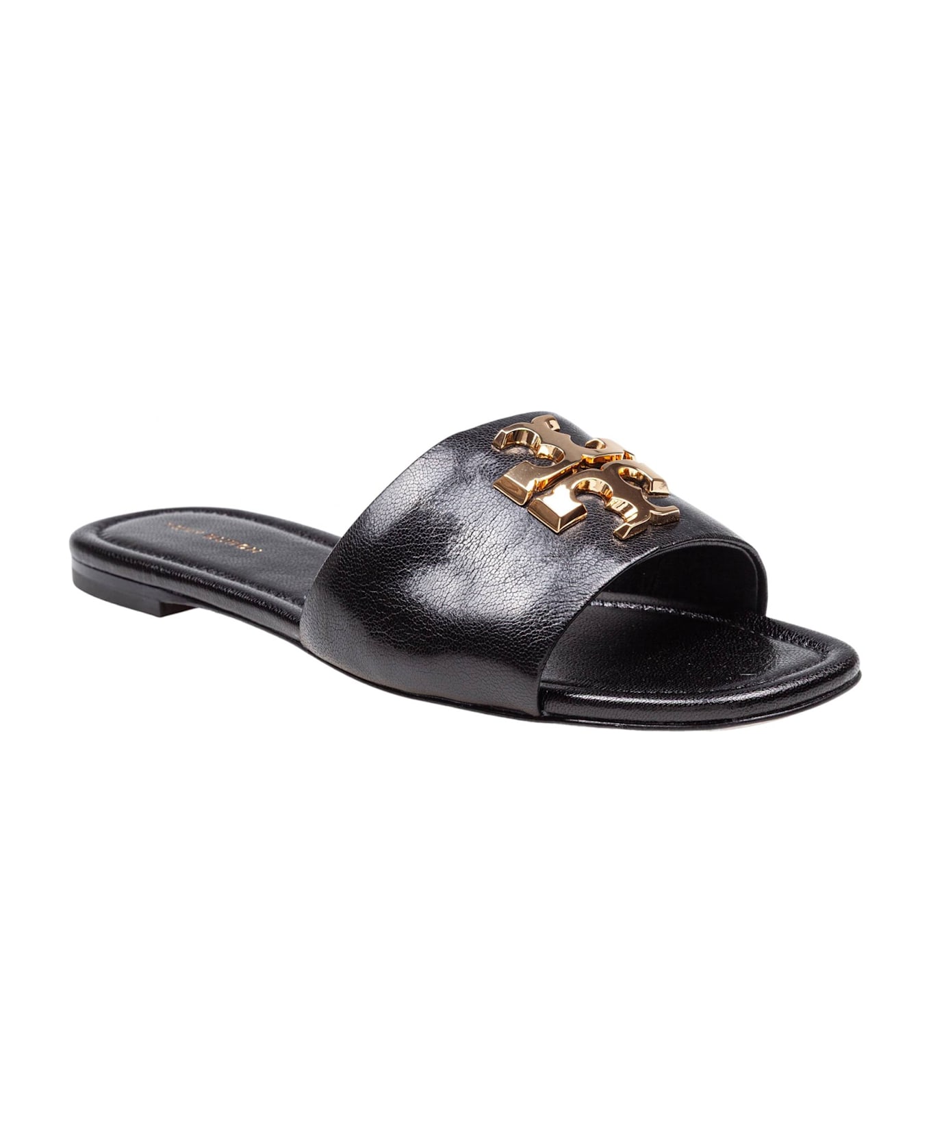 Tory Burch Eleanor Leather Slider Color Black -  Black/Gold