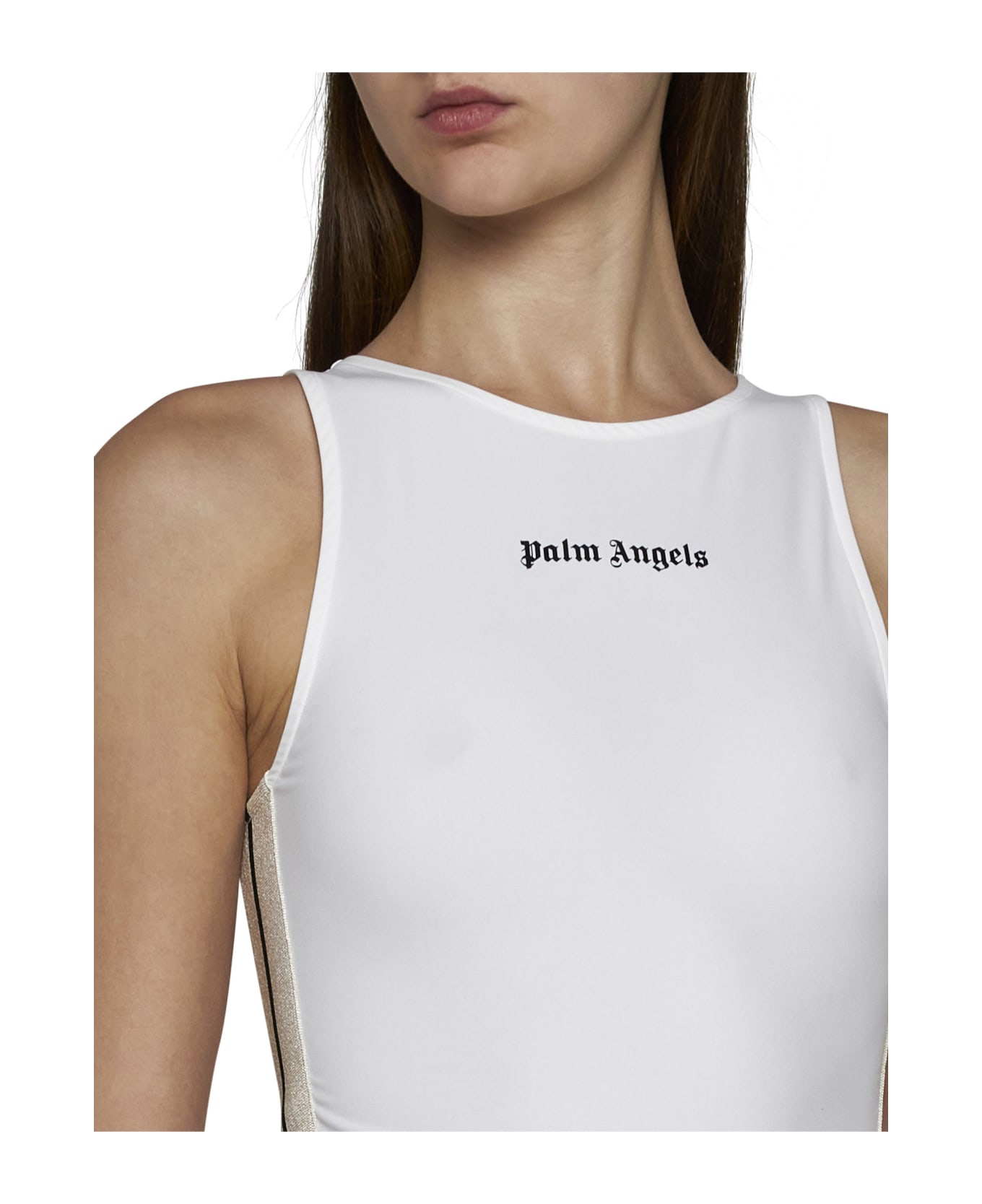 Palm Angels Tank Top With Logo And Side Bands - Off white black