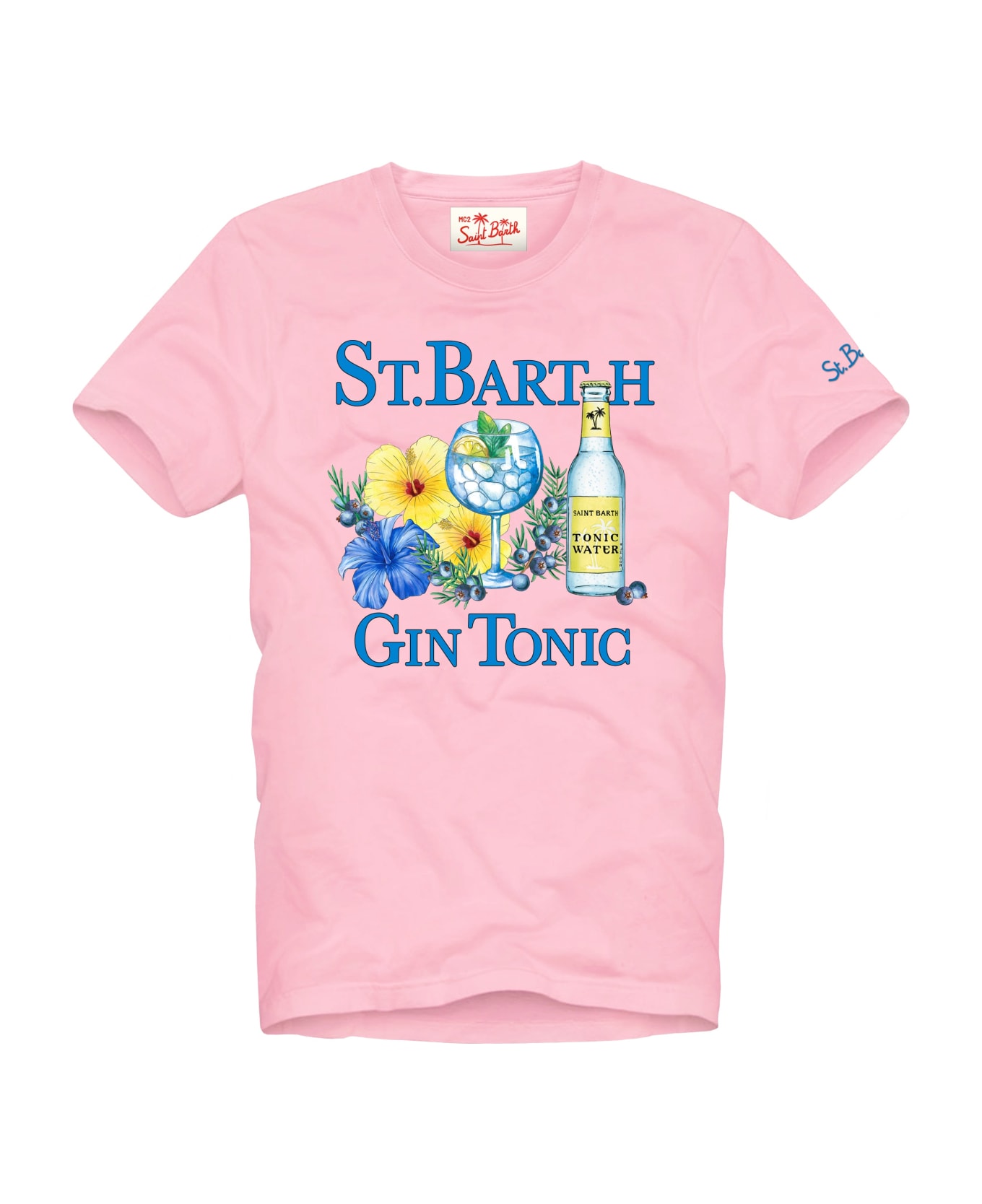 MC2 Saint Barth Man Cotton T-shirt With Gin And Flower Print - PINK