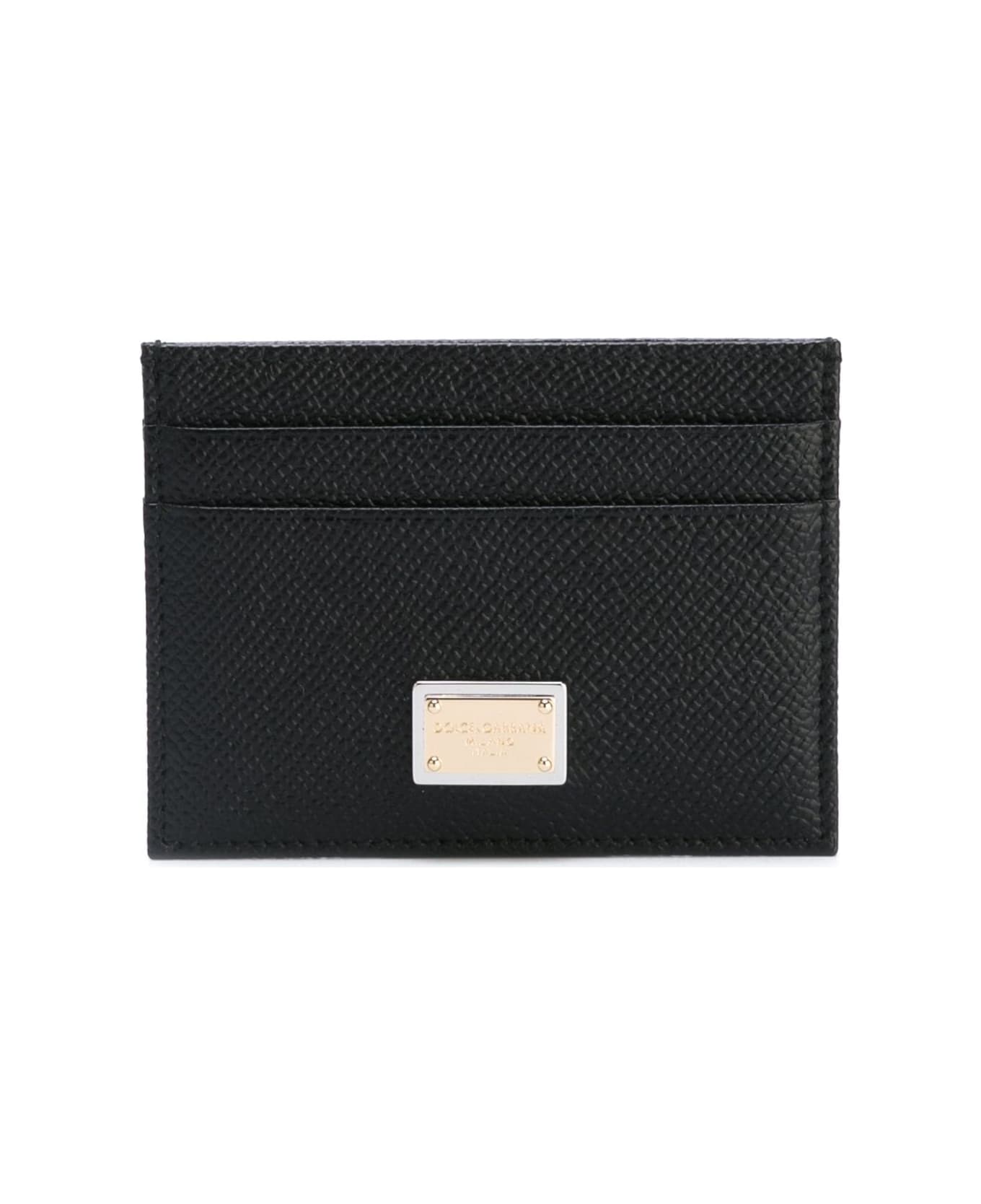 Dolce & Gabbana Card Holder In Hammered Leather With Logo - Black