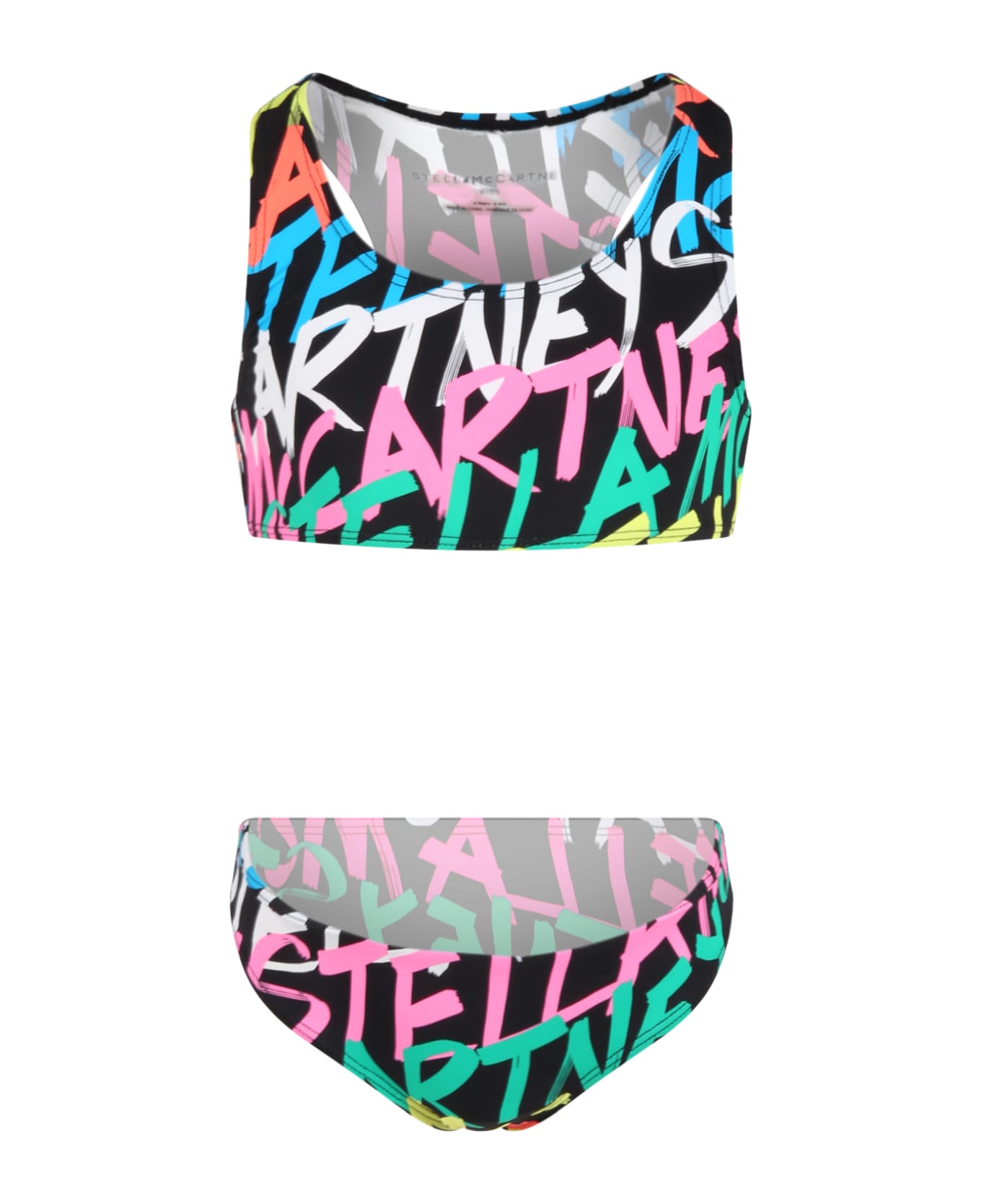 Stella McCartney Kids Black Bikini For Girl With Logos - Multicolor