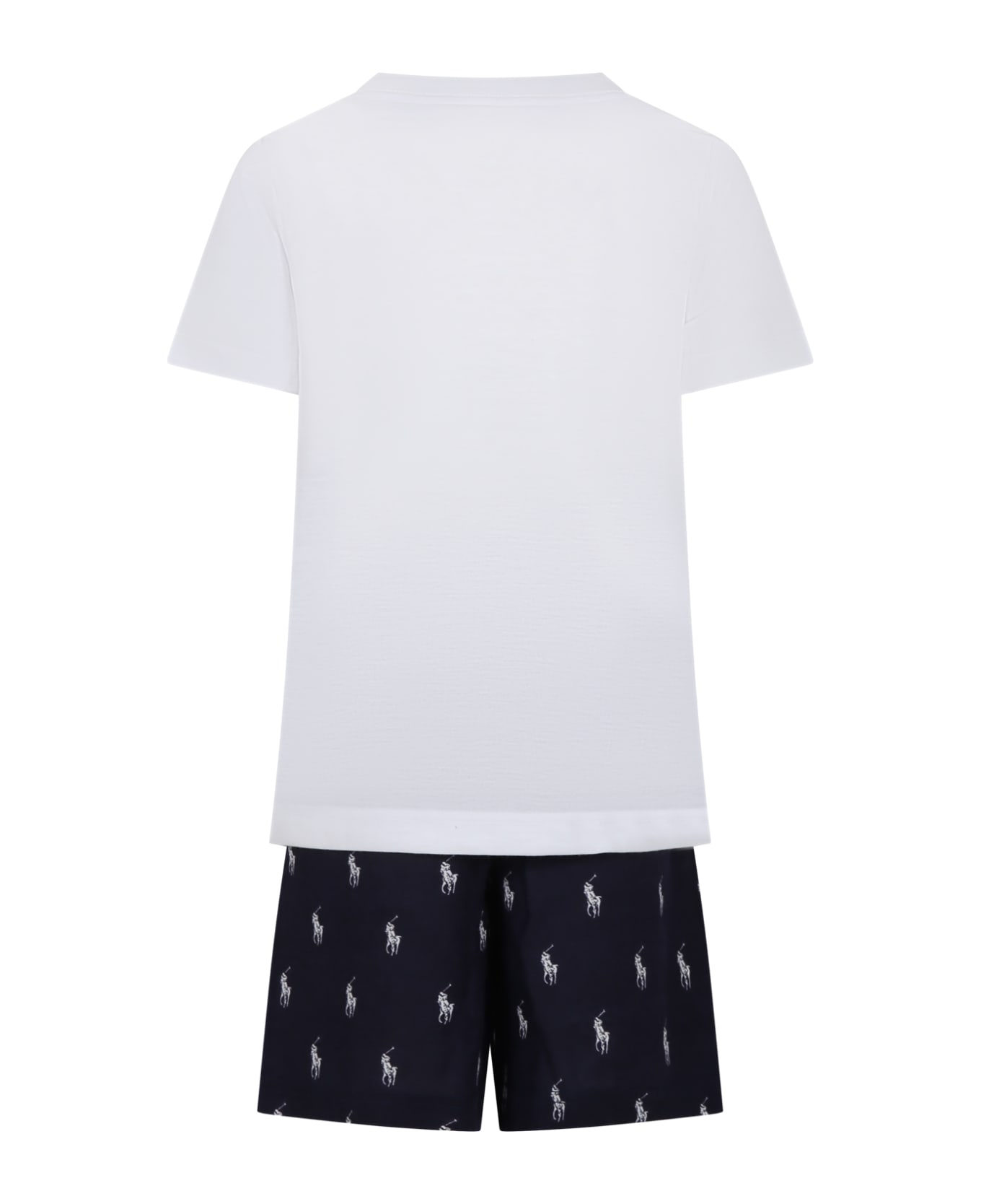 Ralph Lauren White Pajamas For Boy With Logo - Blue