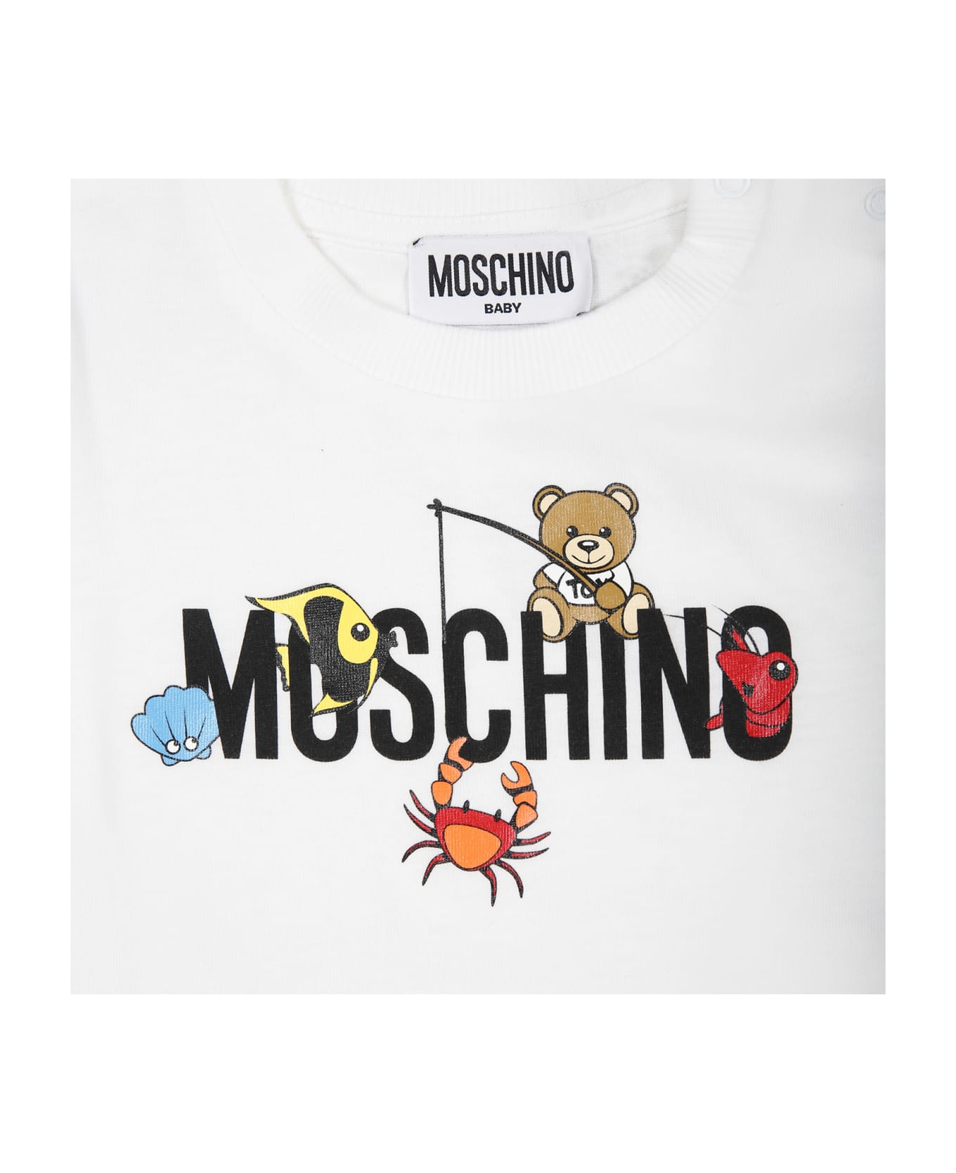 Moschino White Dress For Baby Girl With Logo And Animals - White ウェア