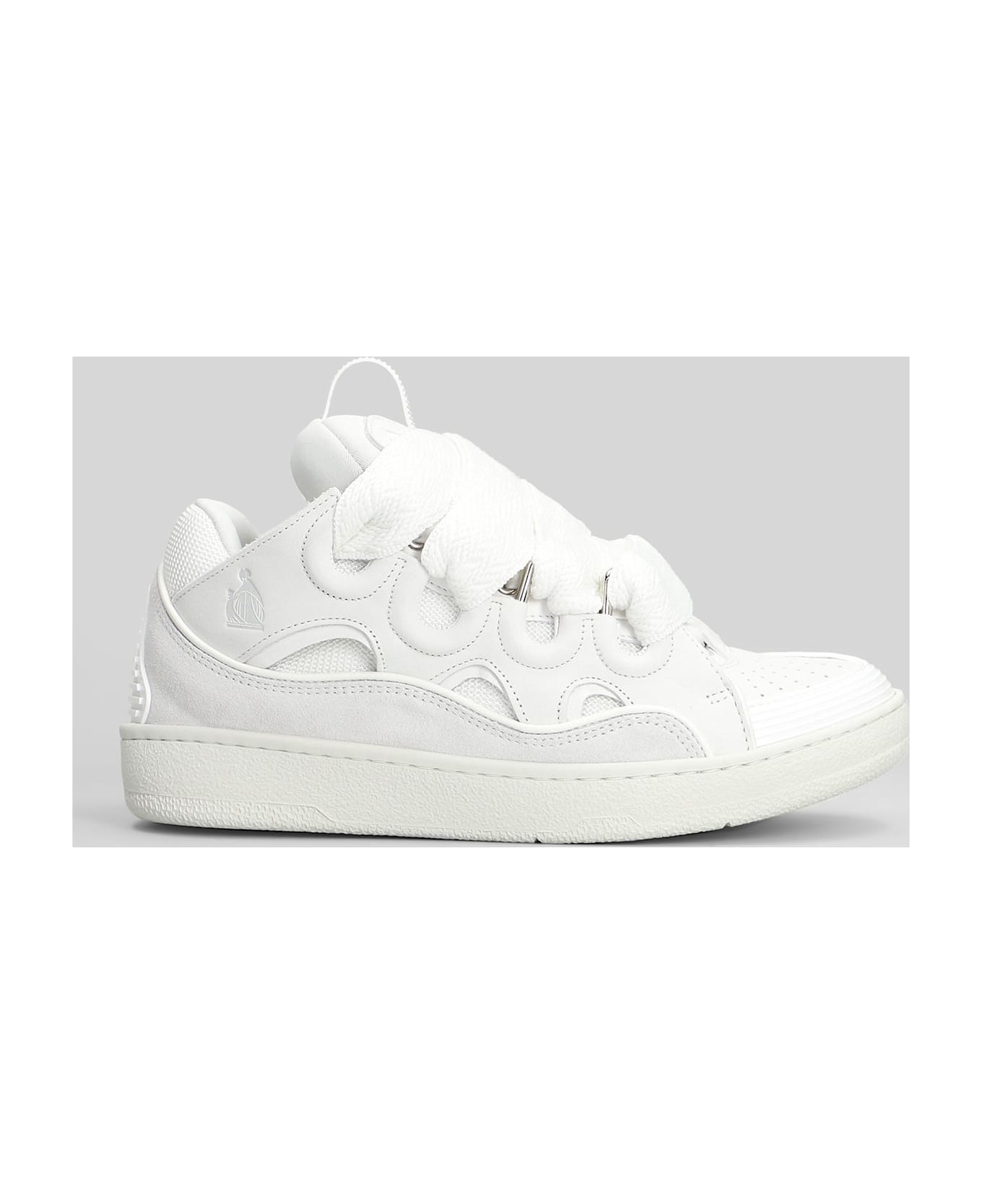 Lanvin Curb Sneakers In White Suede And Leather - white