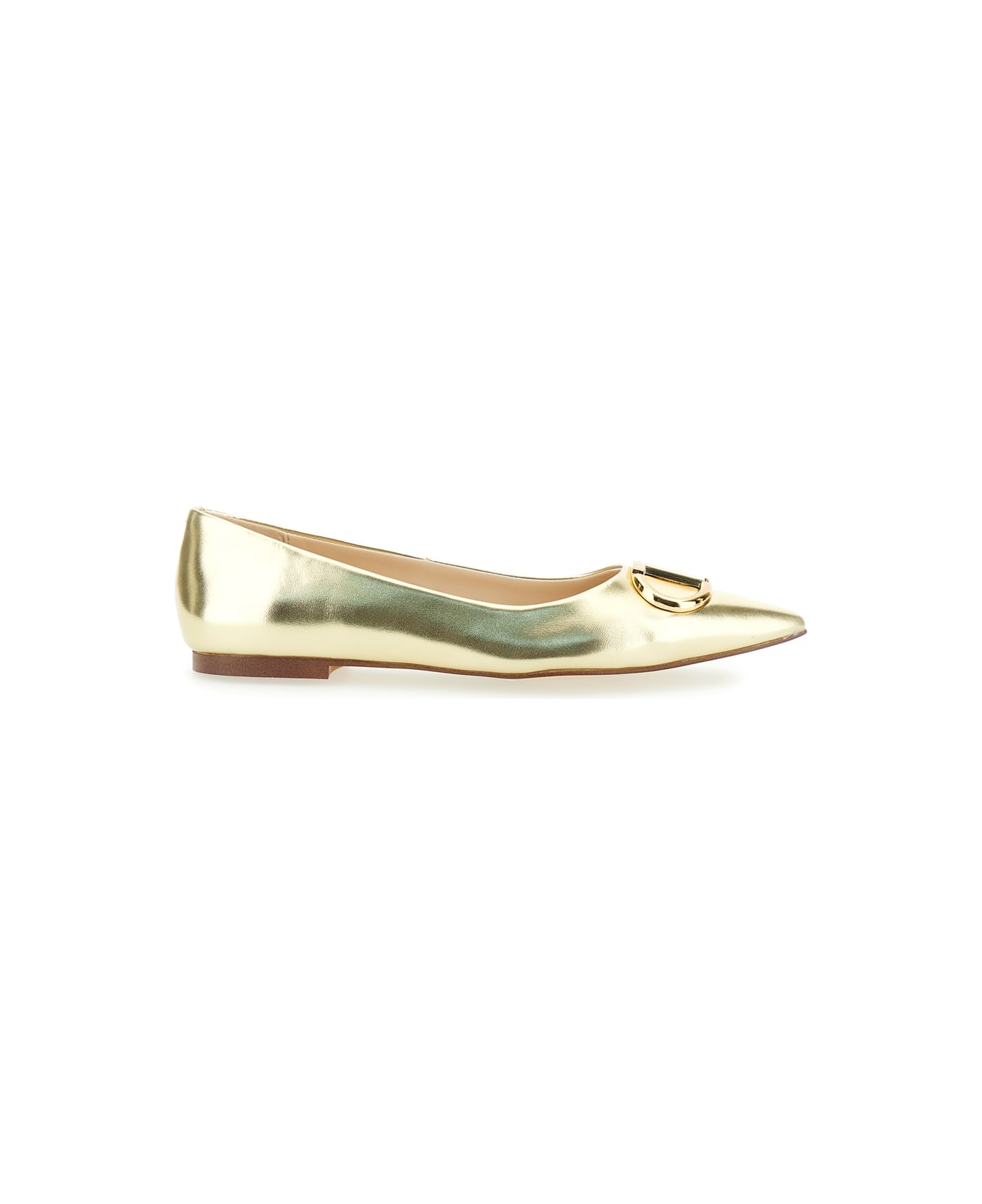 TwinSet Gold Tone Ballet Flats With Oval T Detail In Laminated Leather Woman - Metallic