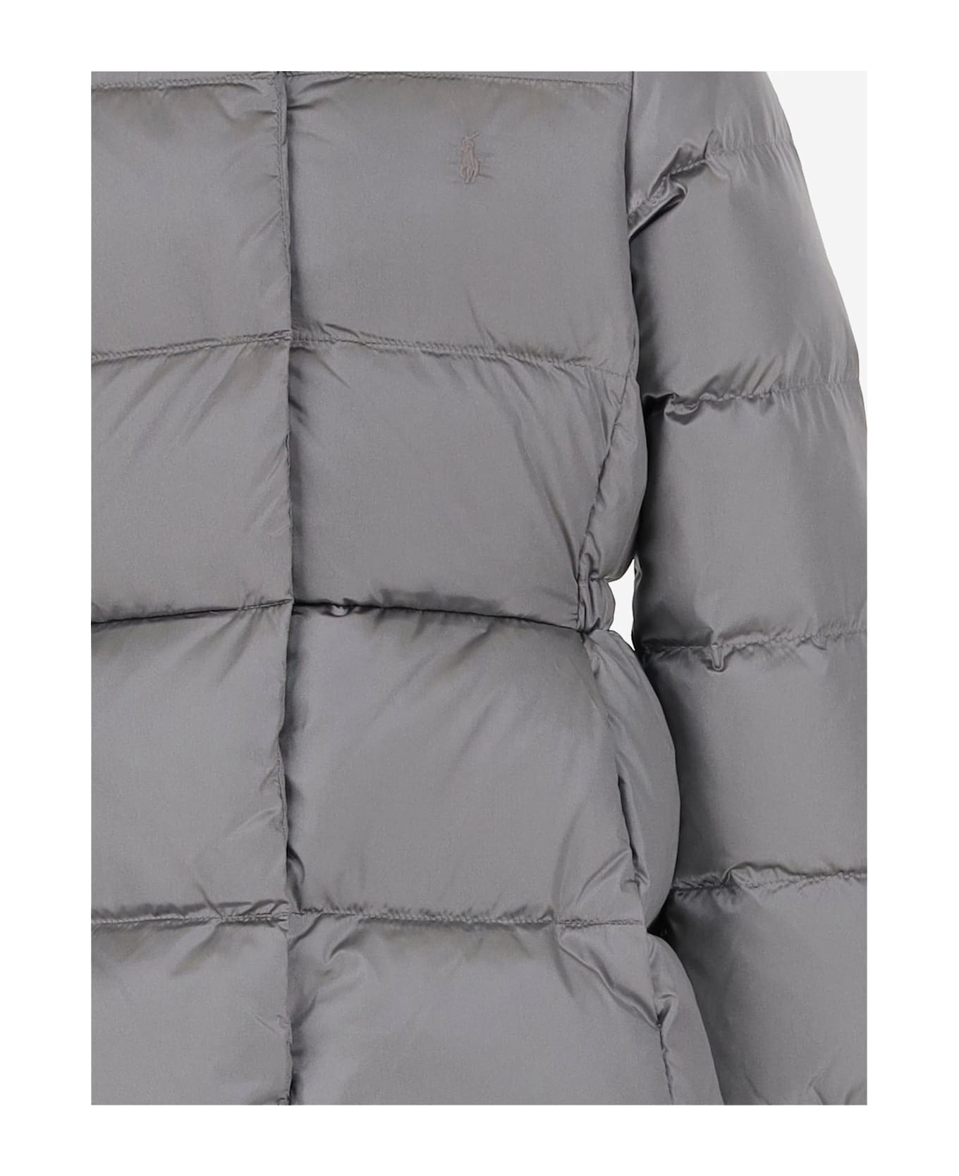 Polo Ralph Lauren Long Padded Down Jacket With Logo - Grey
