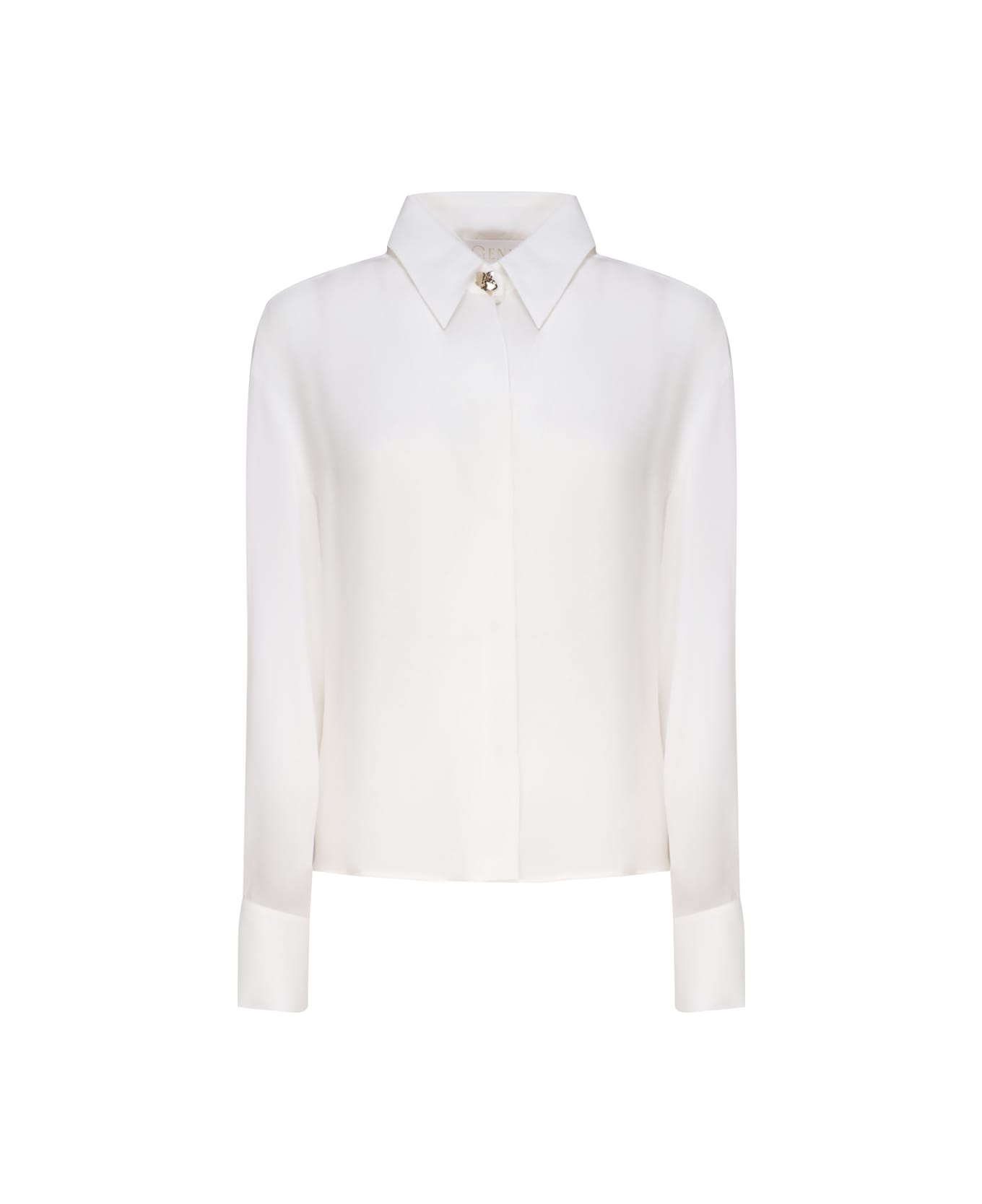 Genny Shirt With Golden Button Collar - WHITE