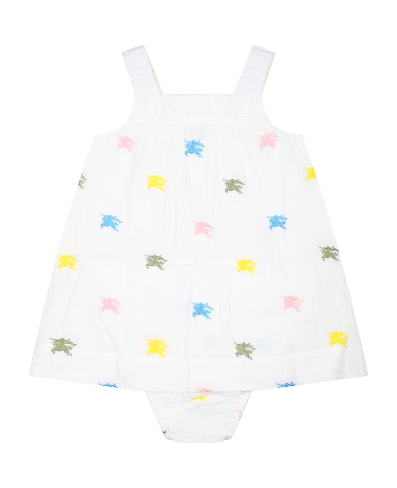 Burberry White Dress For Baby Girl With Embroidery - White