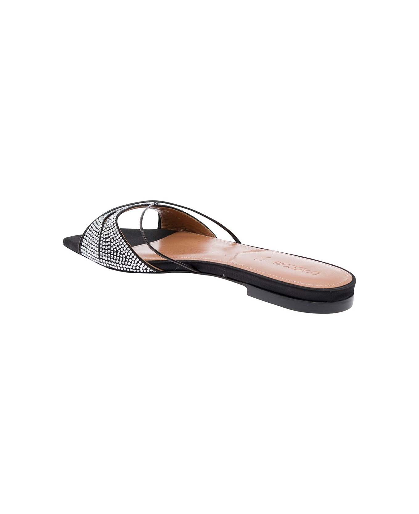 D'Accori 'lust' Black Flat Sandals With Criss-cross Straps With Rhinestone In Satin Woman - Black