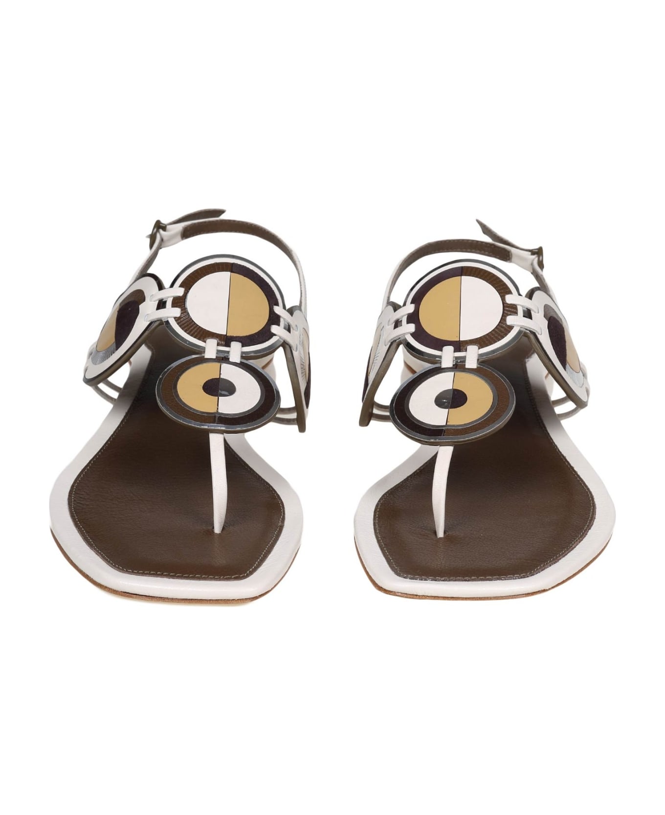 Tory Burch Leather Thong Sandal With Applied Discs - Cream