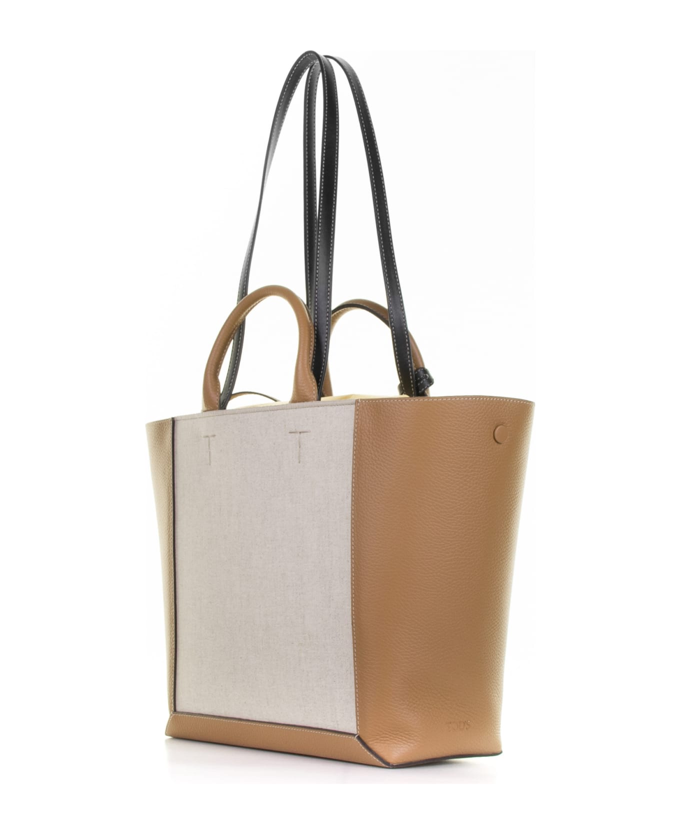 Tod's Double Up Shopping Bag In Leather And Medium Canvas - MASTICE KENYA