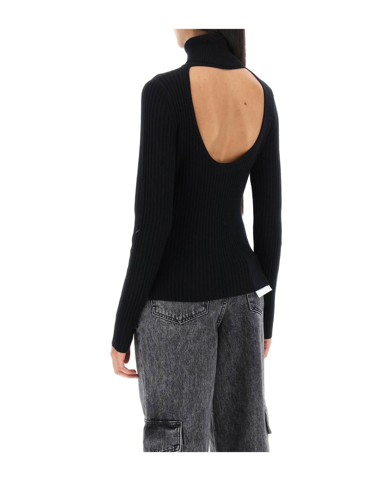 Ganni Turtleneck Sweater With Back Cut Out - BLACK