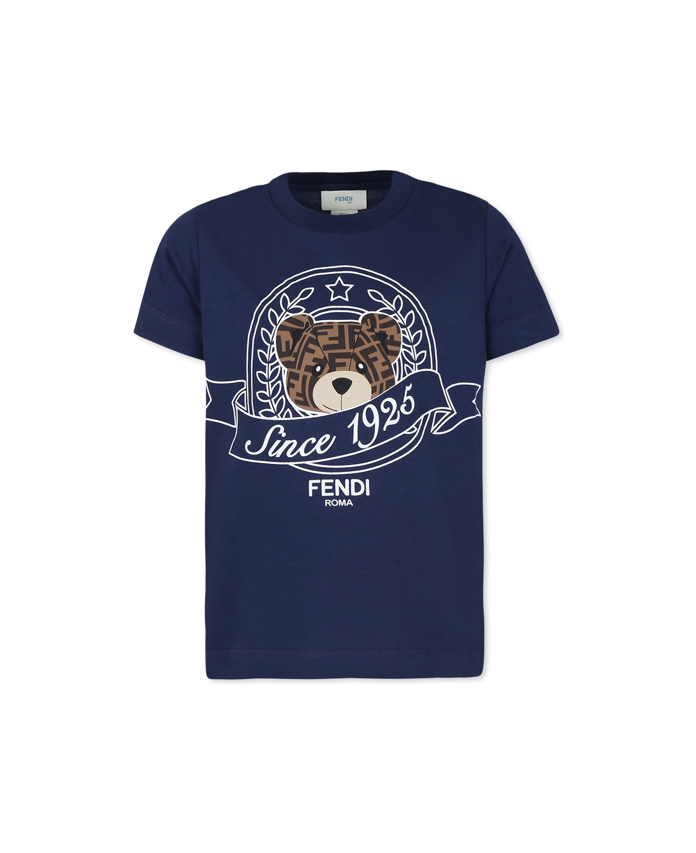 Fendi Blue T-shirt For Kids With Fendi Bear - Blu