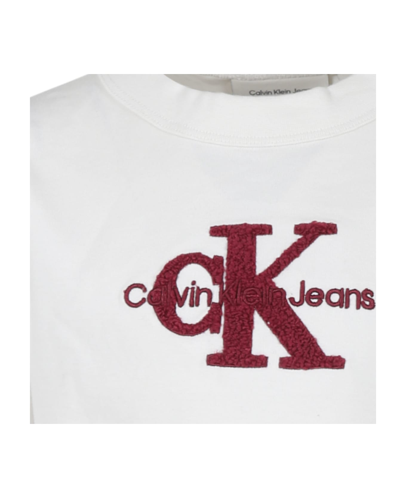 Calvin Klein Ivory Crop T-shirt For Girl With Logo - Ivory