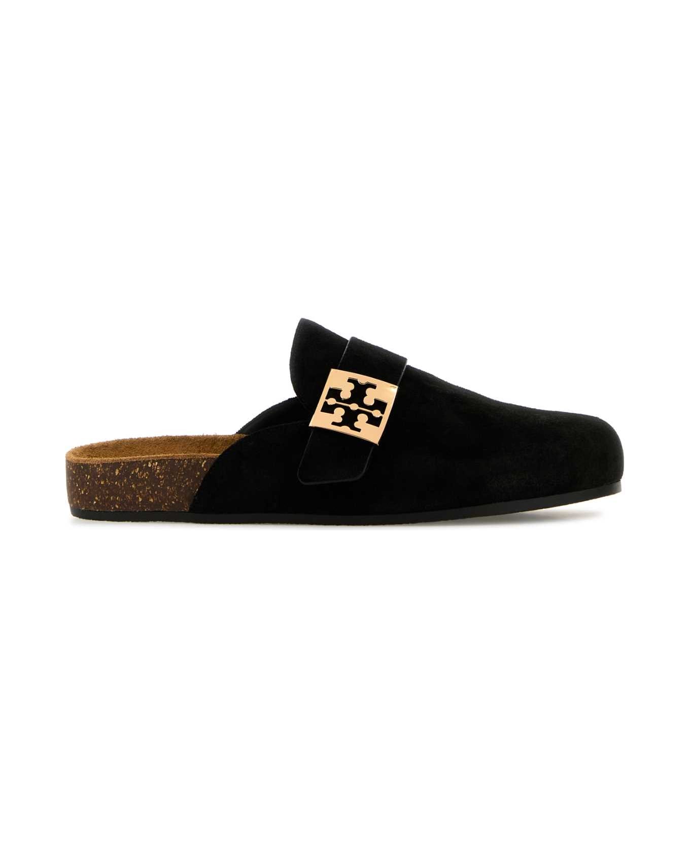 Tory Burch Black Suede Mellow Slippers - PERFECTBLACKGOLD