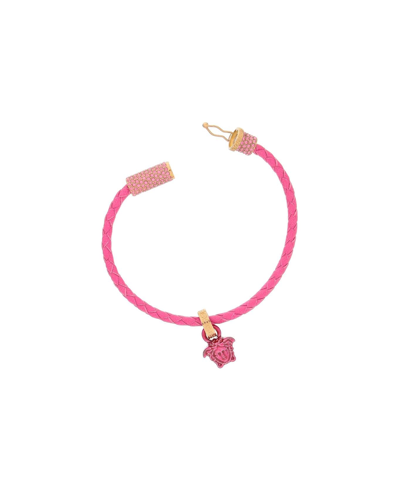 Versace Braided Leather Bracelet - Glossy Pink-oro Versace