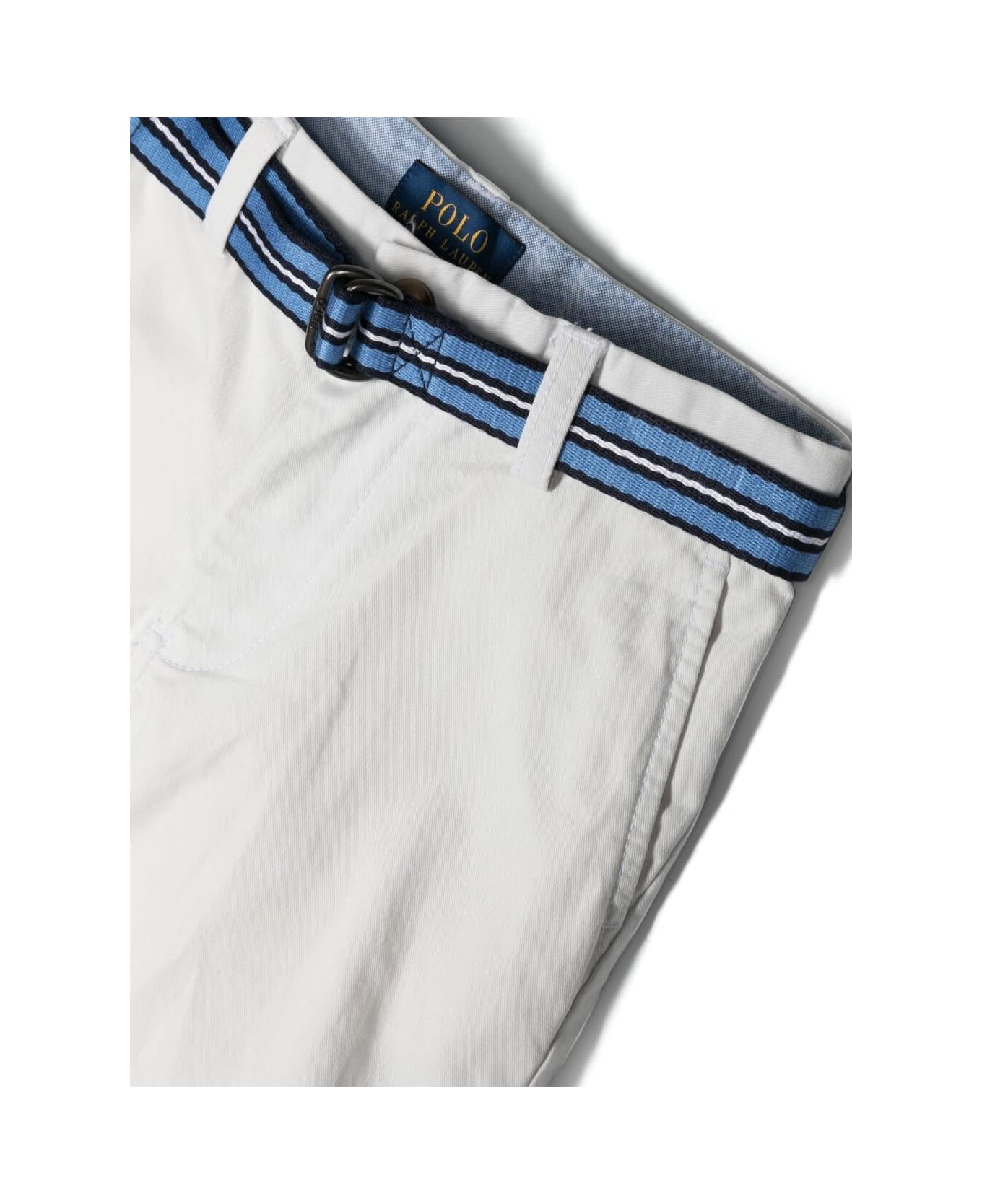 Polo Ralph Lauren White Bermuda Pants With Belt And Rear Pony Embroidery In Cotton Stretch Boy - White