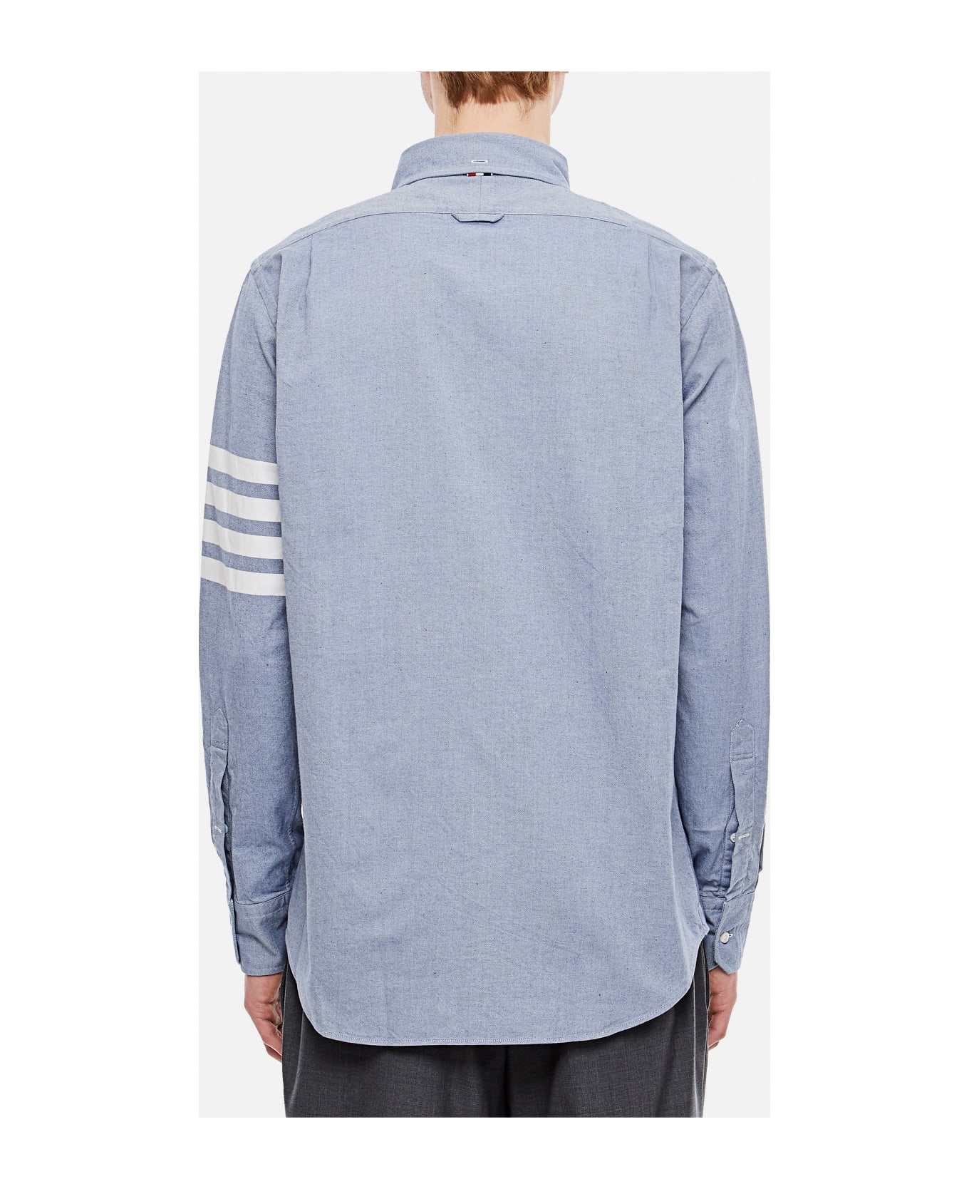Thom Browne Straight Fit Shirt W/ Tonal 4 Bar In Flannel - Light blue