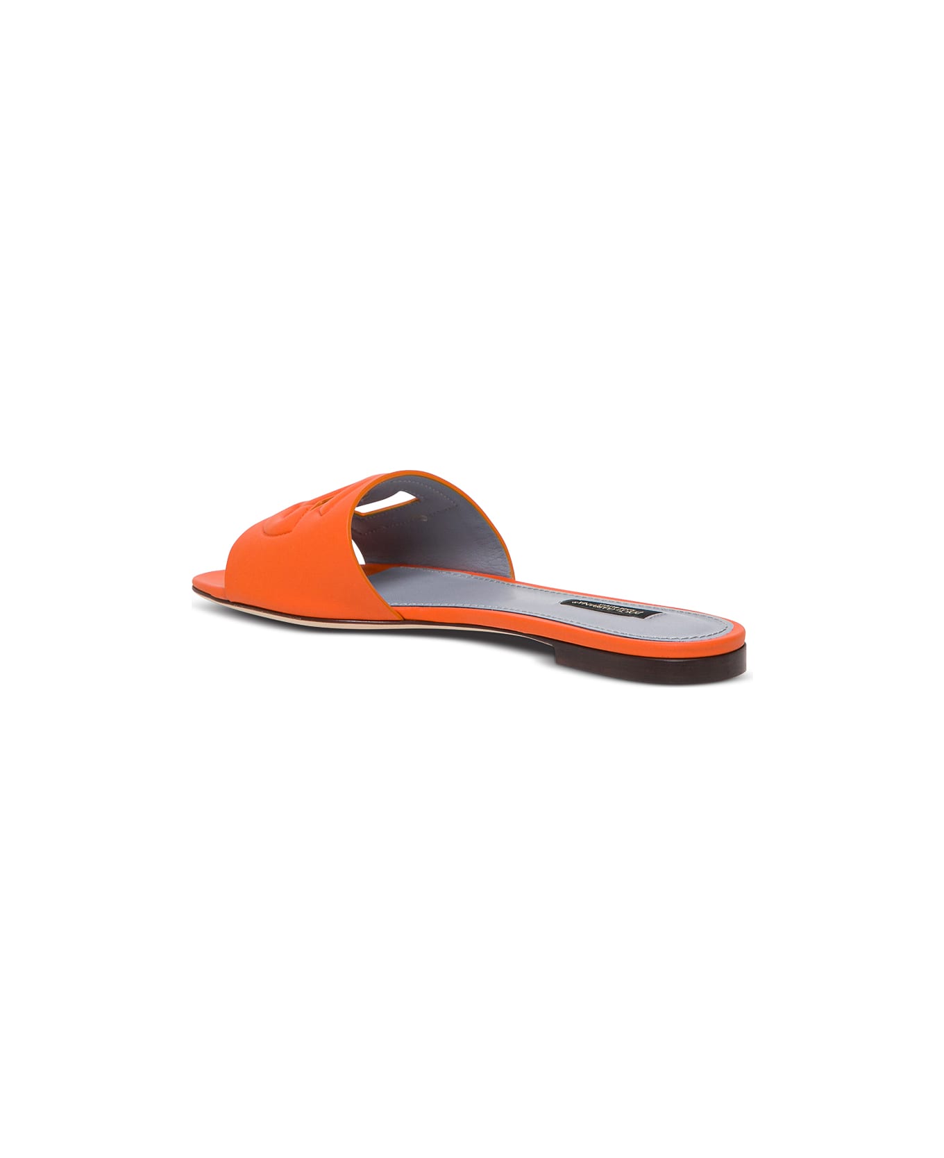 Dolce & Gabbana Slide Sandals In Orange Leather With Logo - Orange