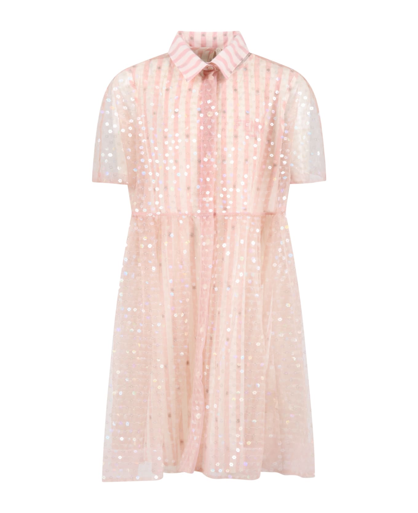Fendi Pink Dress For Girl With Logo And Sequins - Pink ワンピース＆ドレス
