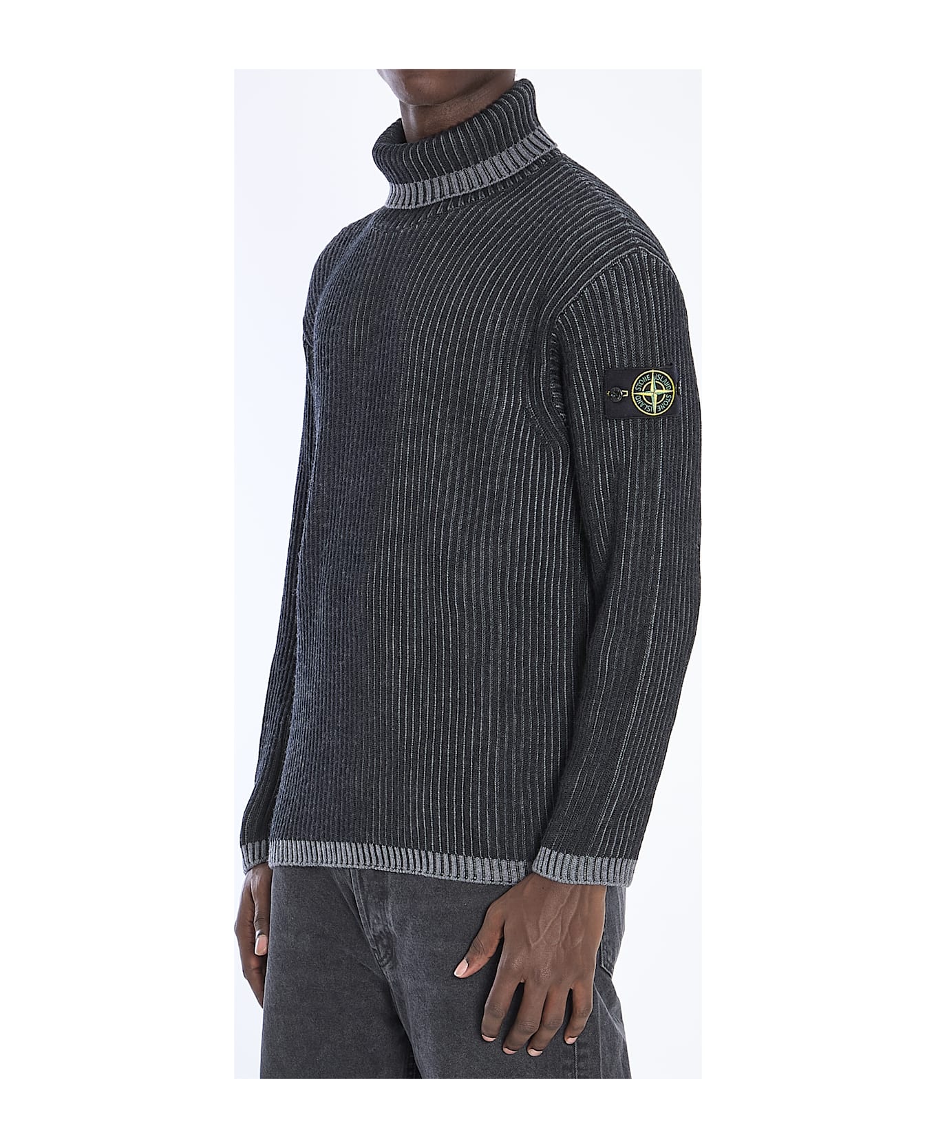 Stone Island Ribbed Wool Sweater - BLACK