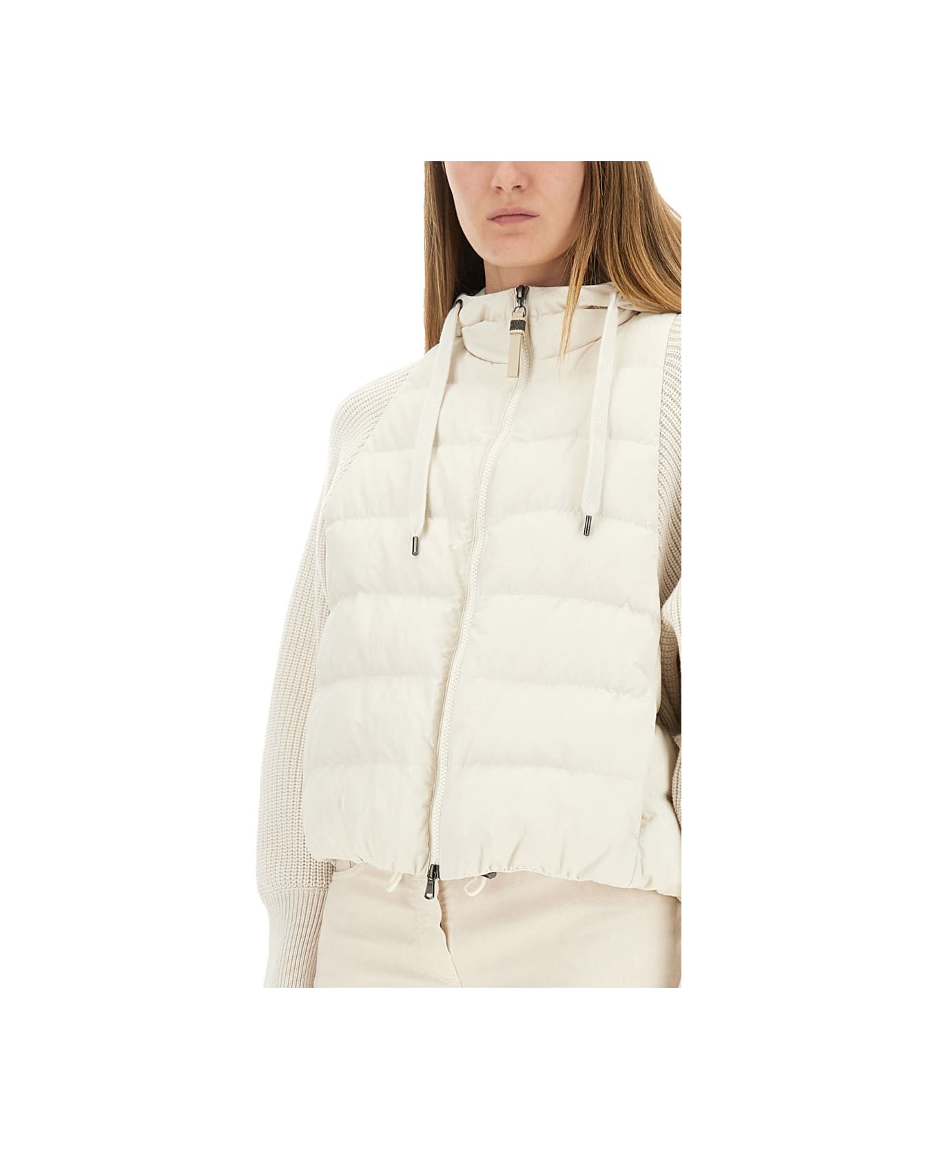 Brunello Cucinelli Down Jacket With Knitted Sleeves - IVORY