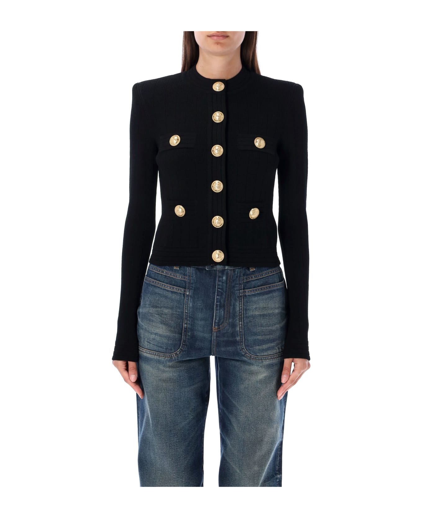 Balmain Knit Cardigan With Gold Buttons - Opa Noir