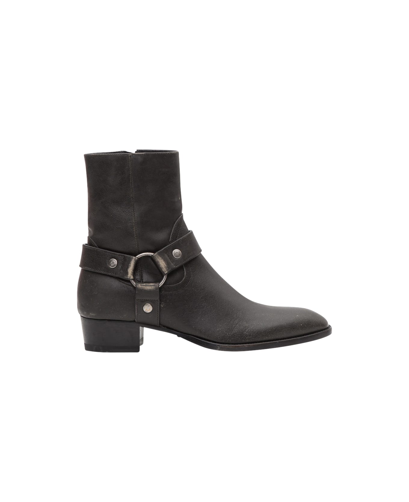 Saint Laurent Wyatt Harness Boots In Stone-washed Leather - Nero