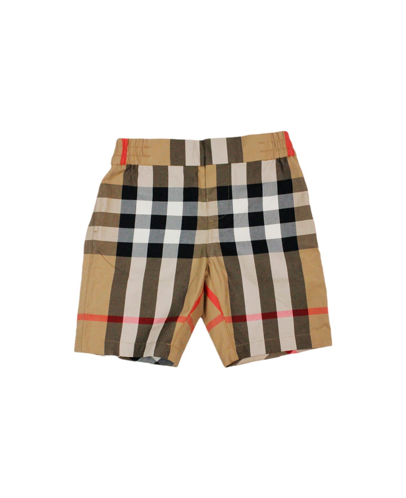 Burberry Cotton Jersey Shorts With Elasticated Waist And Front Welt Pockets And Classic Check Back Pockets - Check Beige