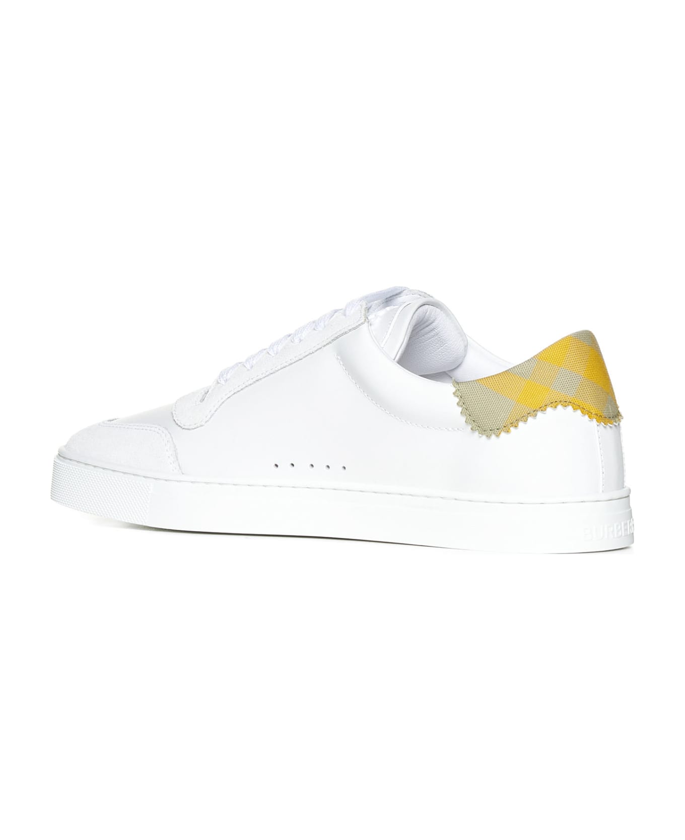 Burberry White Leather Check Sneakers - Op white