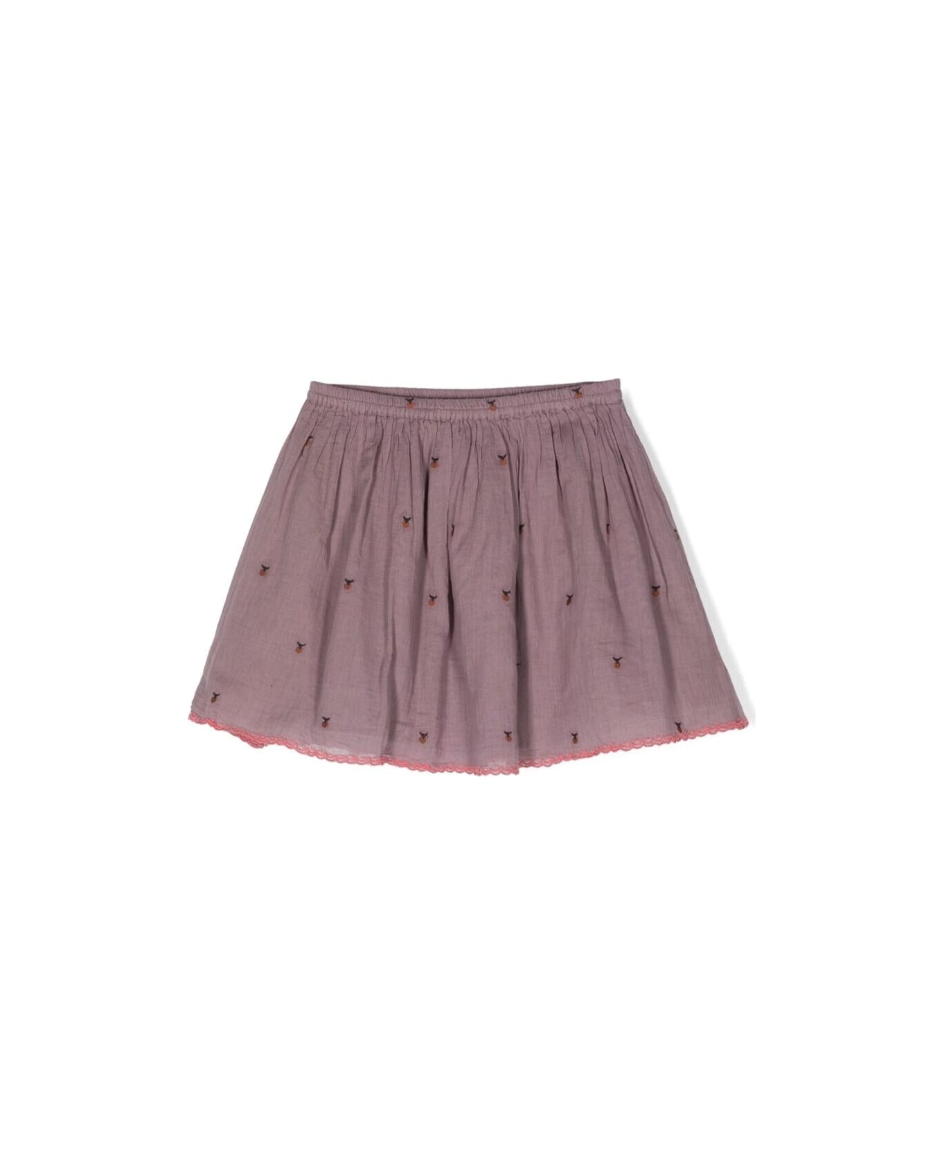 Emile Et Ida Purple Mini-skirt With All-over Fruit Embroidery In Cotton Girl - Multicolor ボトムス