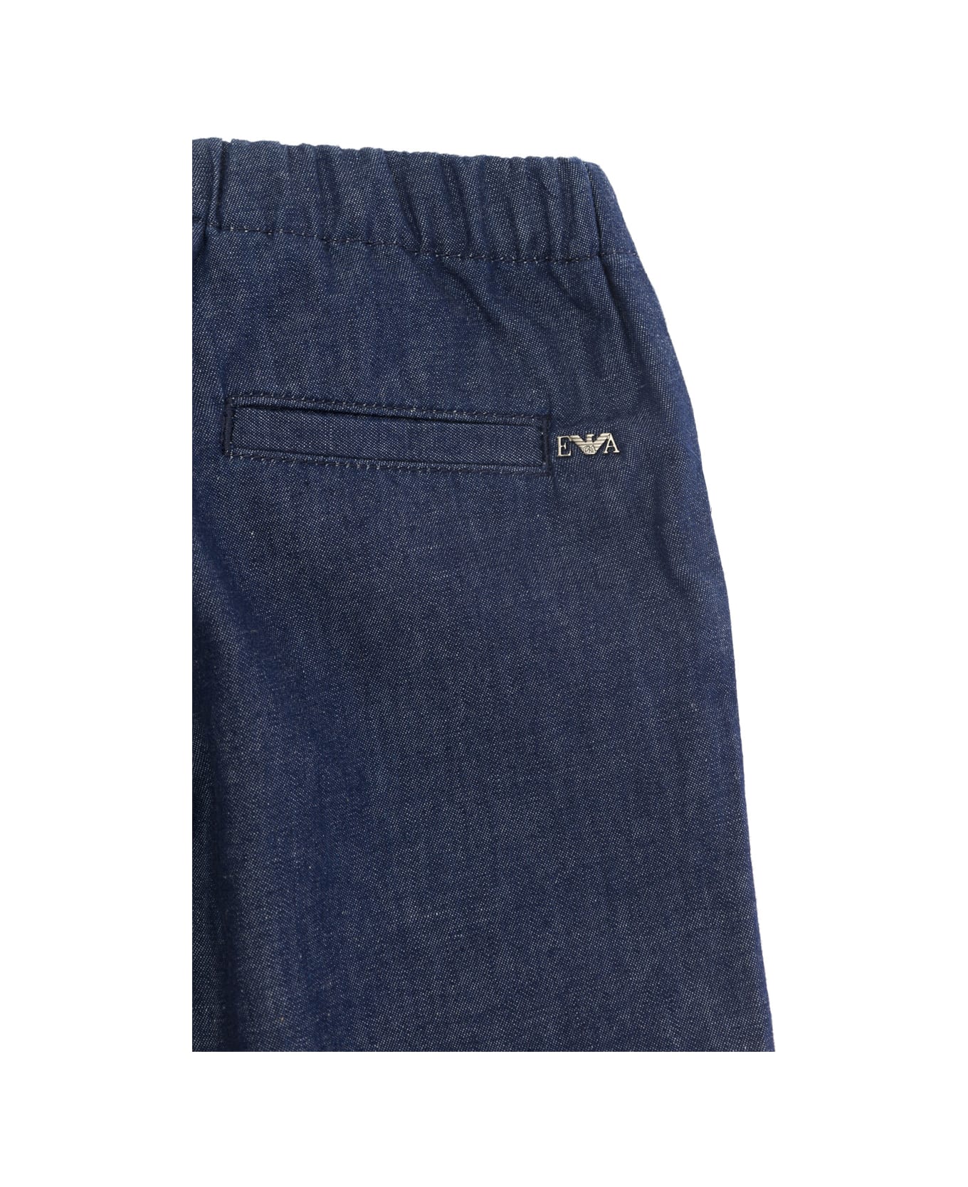 Emporio Armani Blue Pants With Drawstring And Logo Embroidery In Cotton Boy - Blu ボトムス