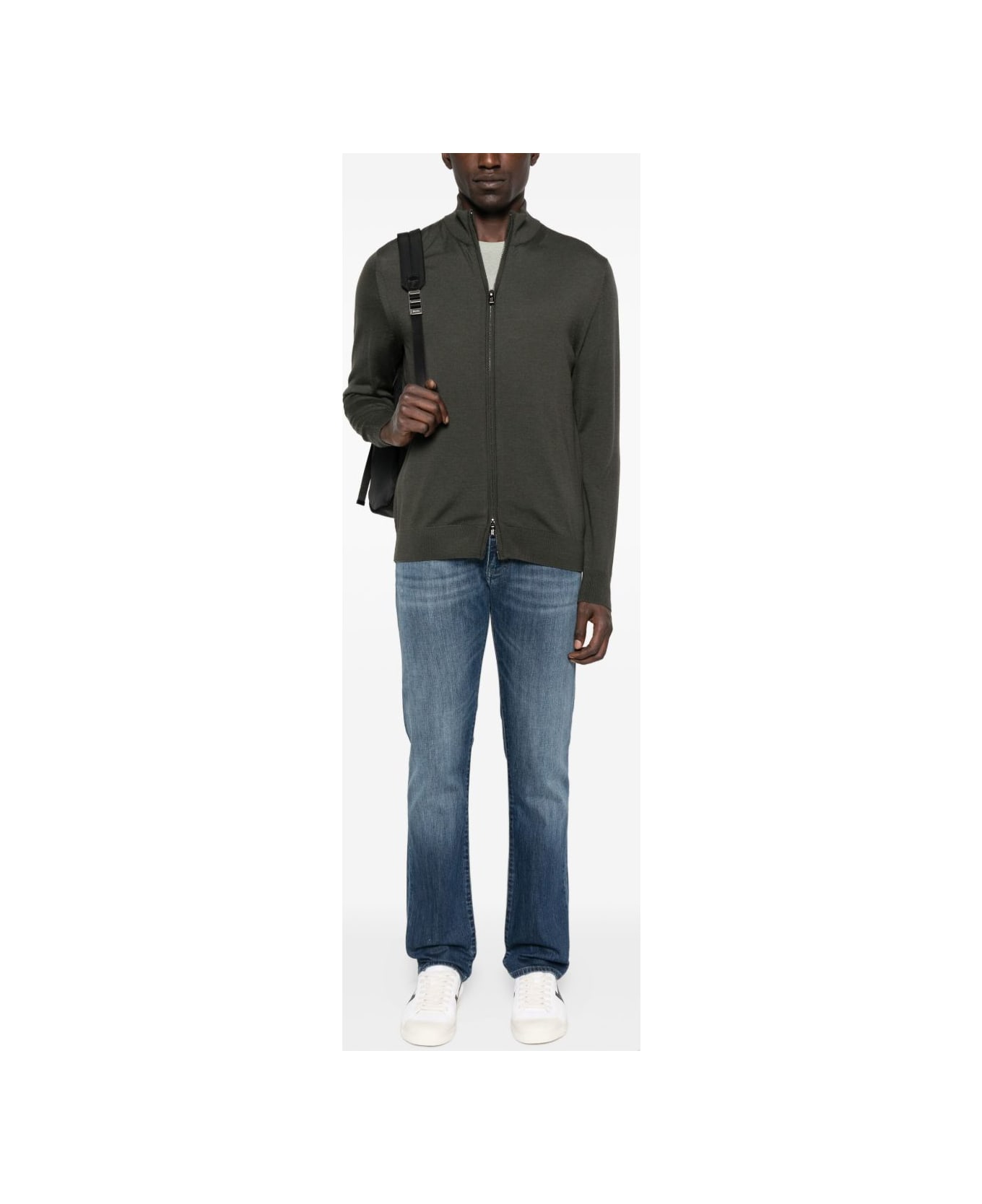 Emporio Armani Wool Zipped Cardigan - Green