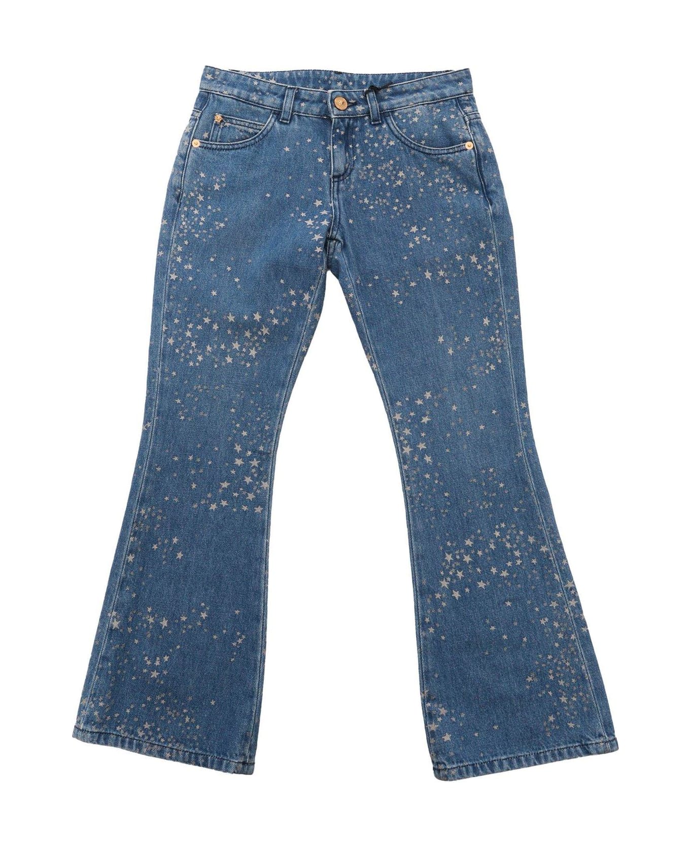 Young Versace Logo Patch Star-printed Flared Jeans - Blu