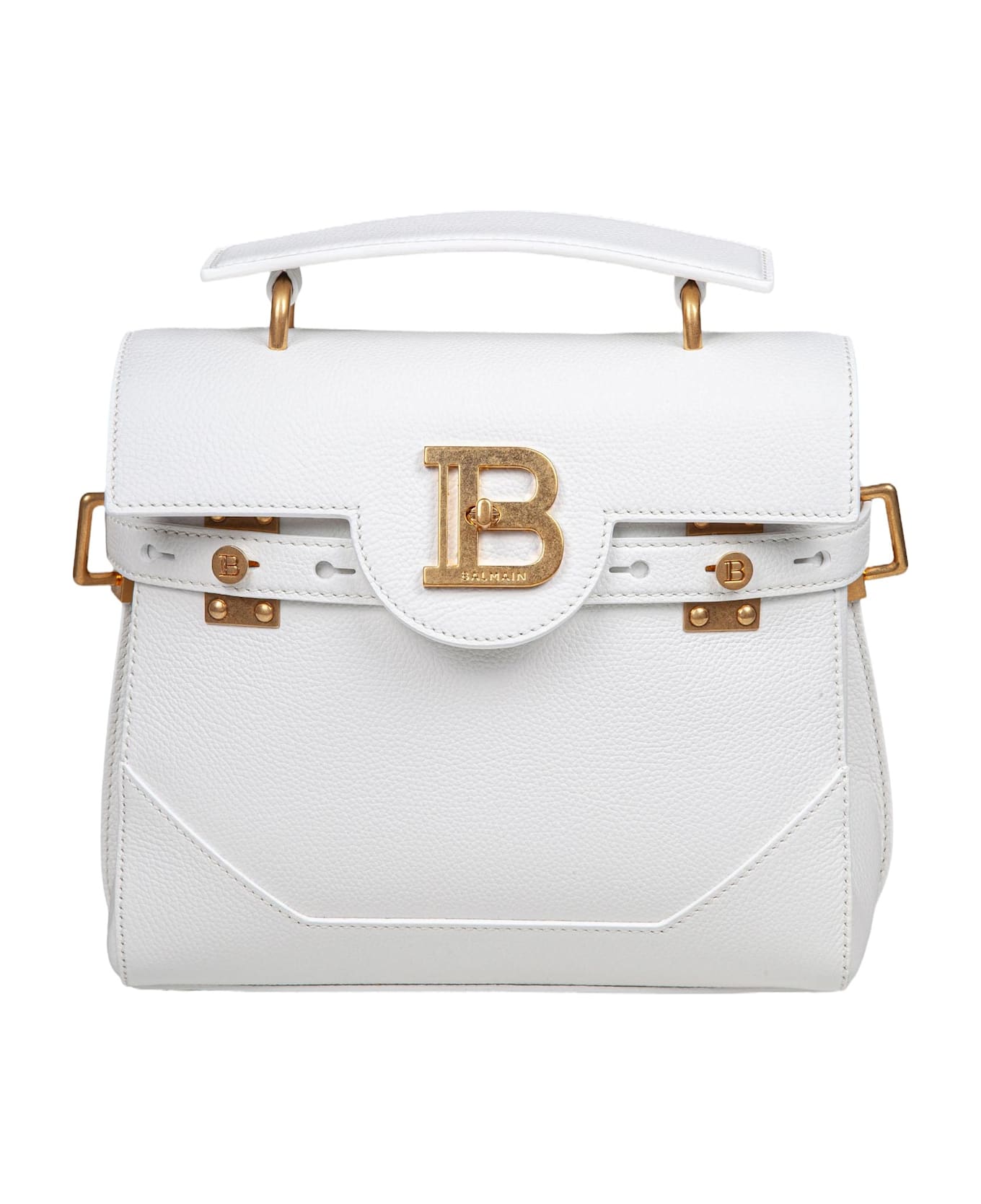 Balmain B-buzz 23 Bag In Grained Leather White Color - WHITE