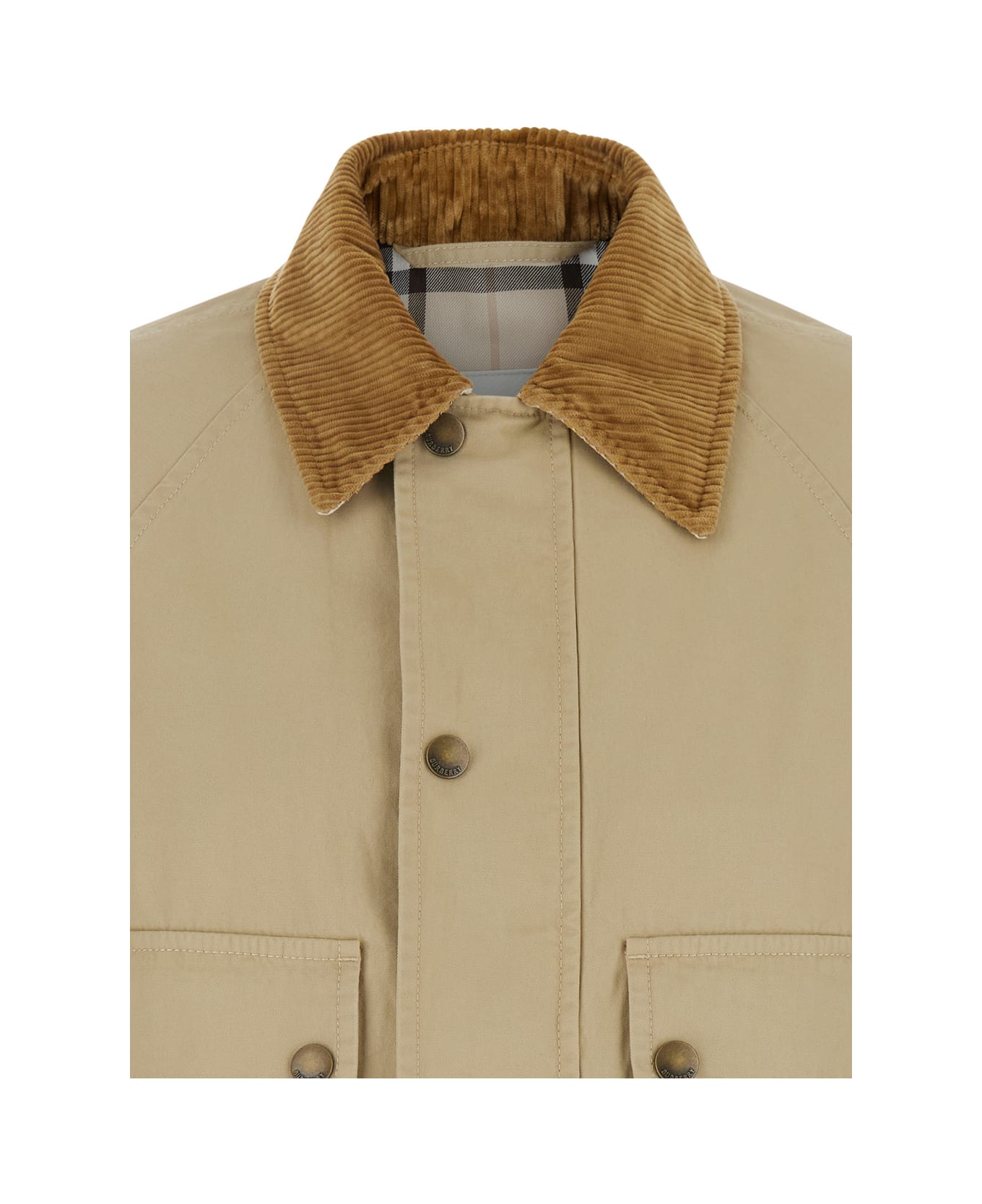 Burberry Beige Cropped Jacket With Corduroy Collar In Cotton Woman - Beige
