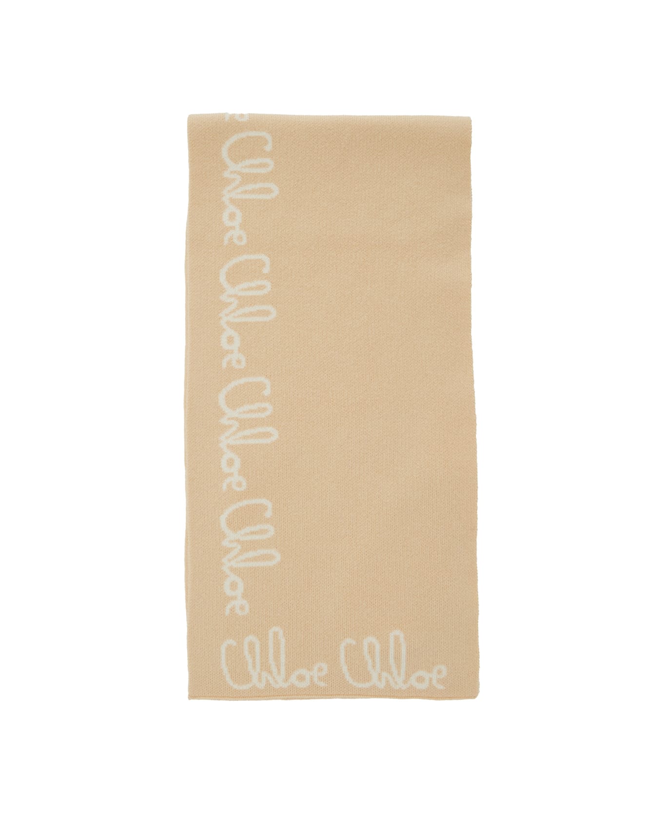 Chloé Beige Scarf With Logo Lettering In Cotton Blend Girl - Beige