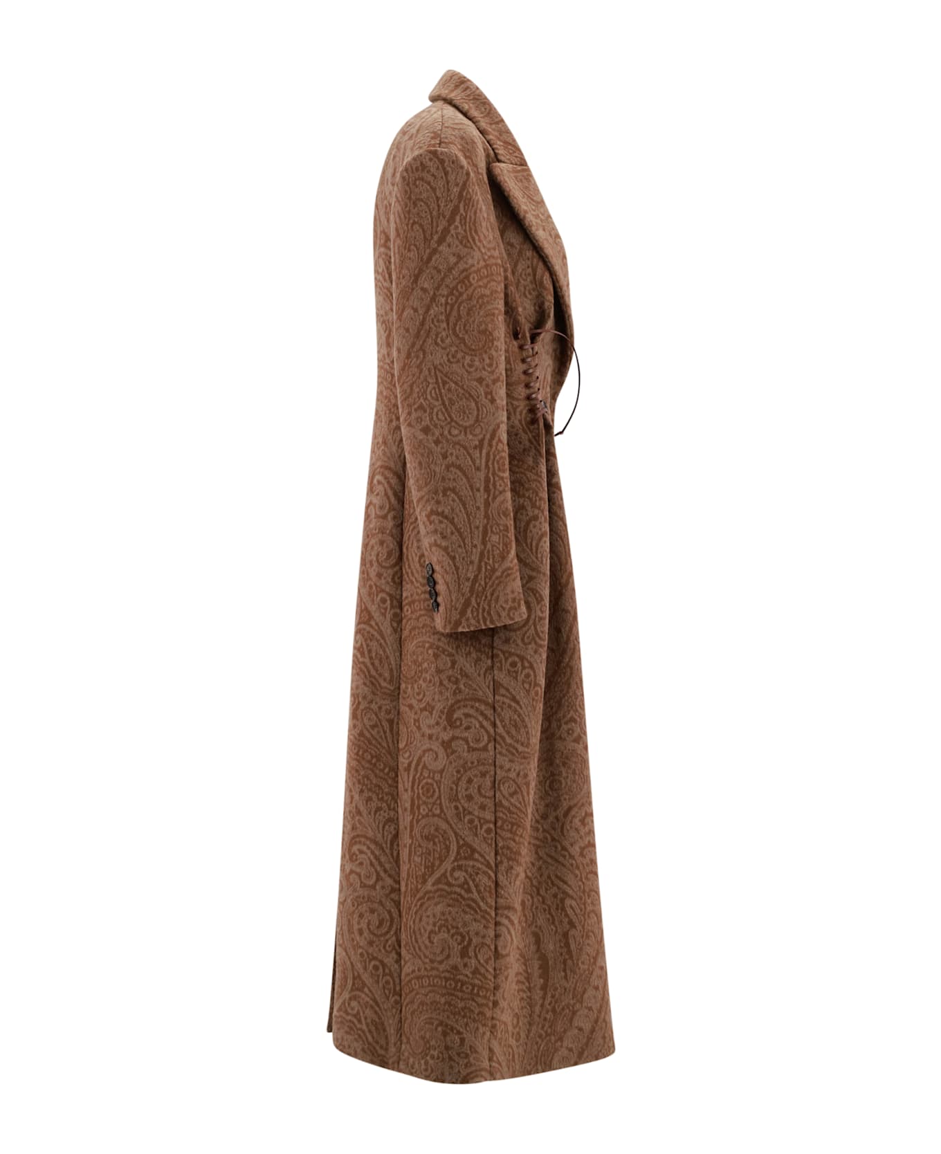 Etro Long Wool Coat With Paisley Pattern