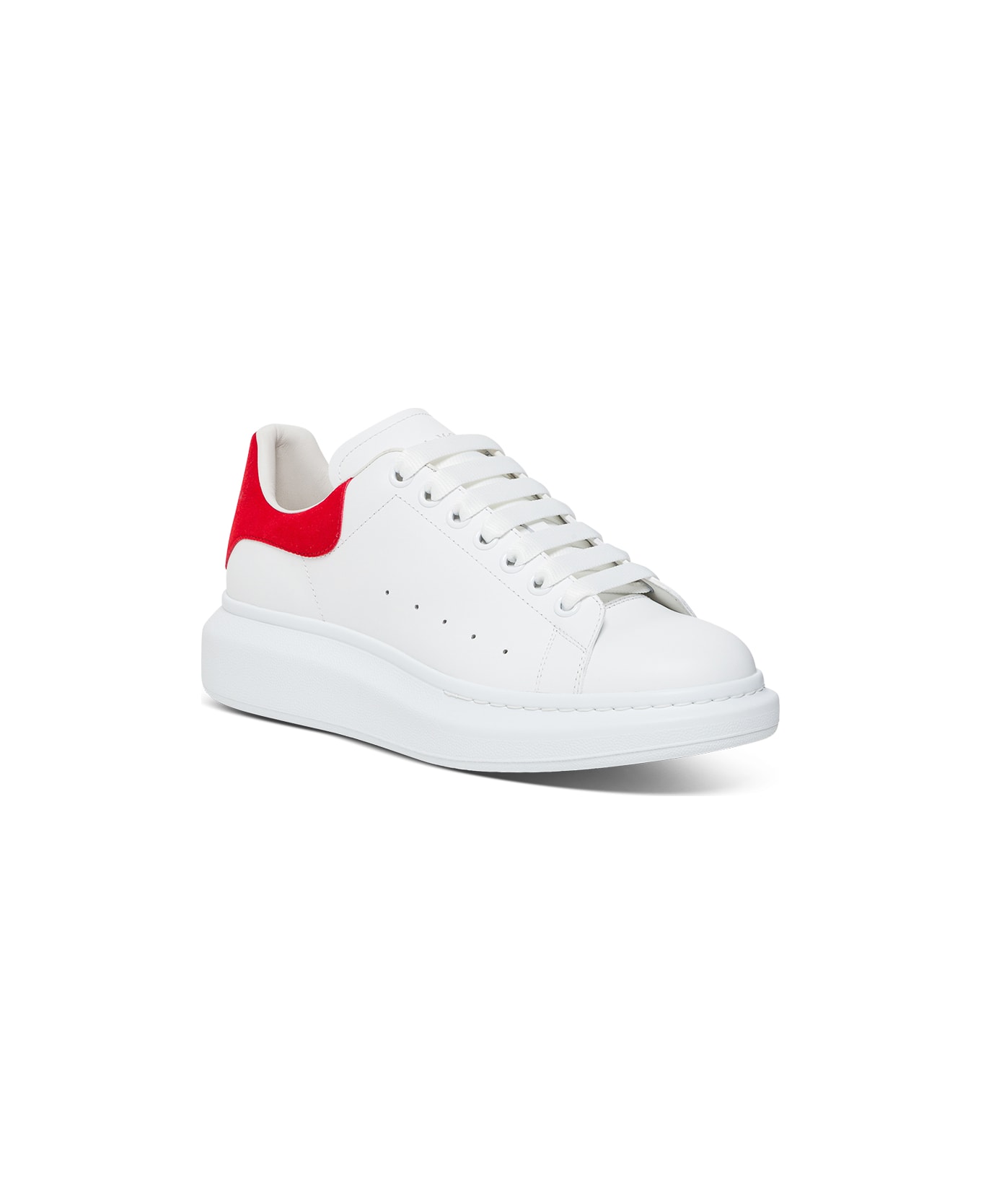 Alexander McQueen Man's Oversize White Leather And Red Heel Sneakers - White