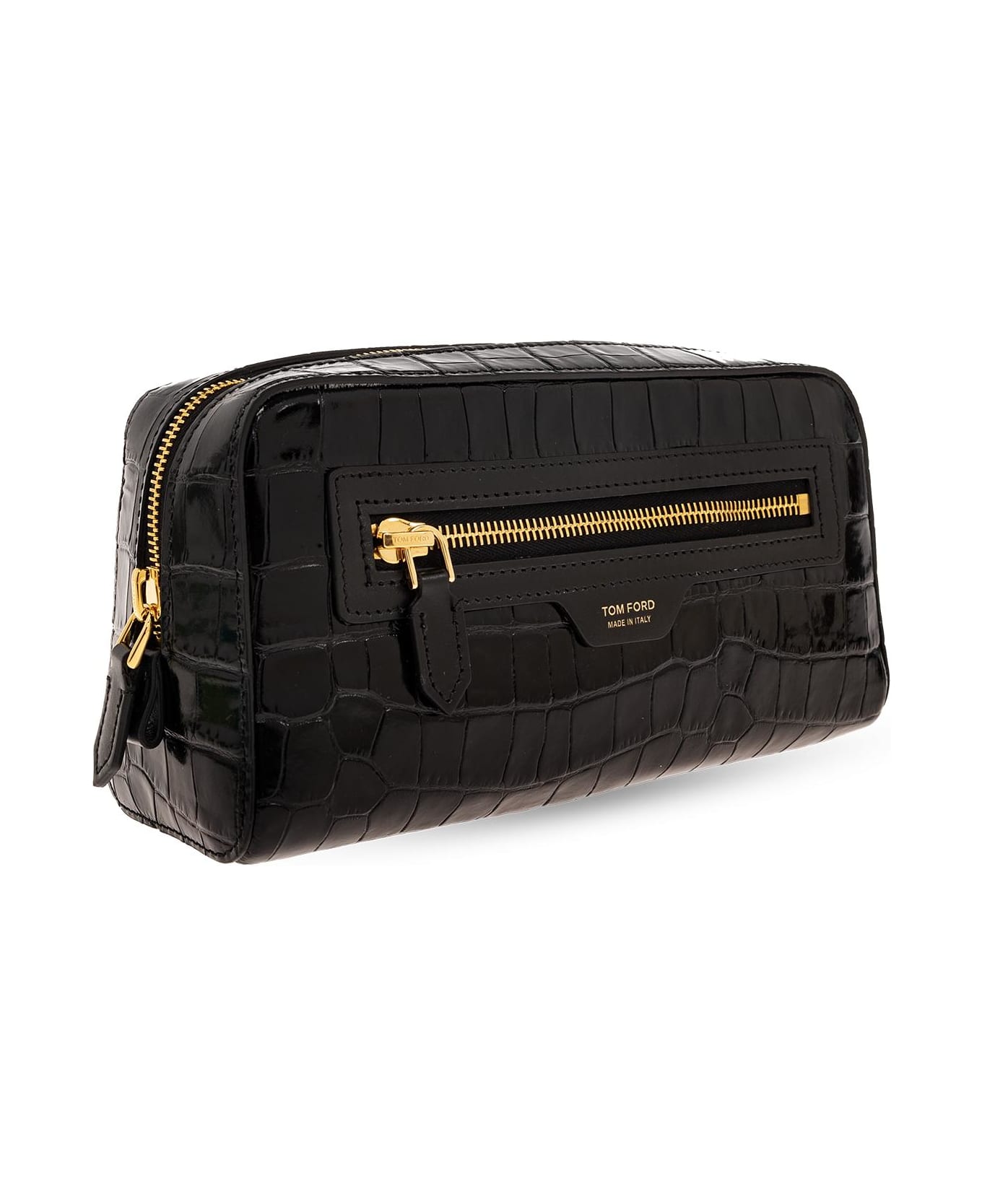 Tom Ford Leather Wash Bag With Logo - BLACK