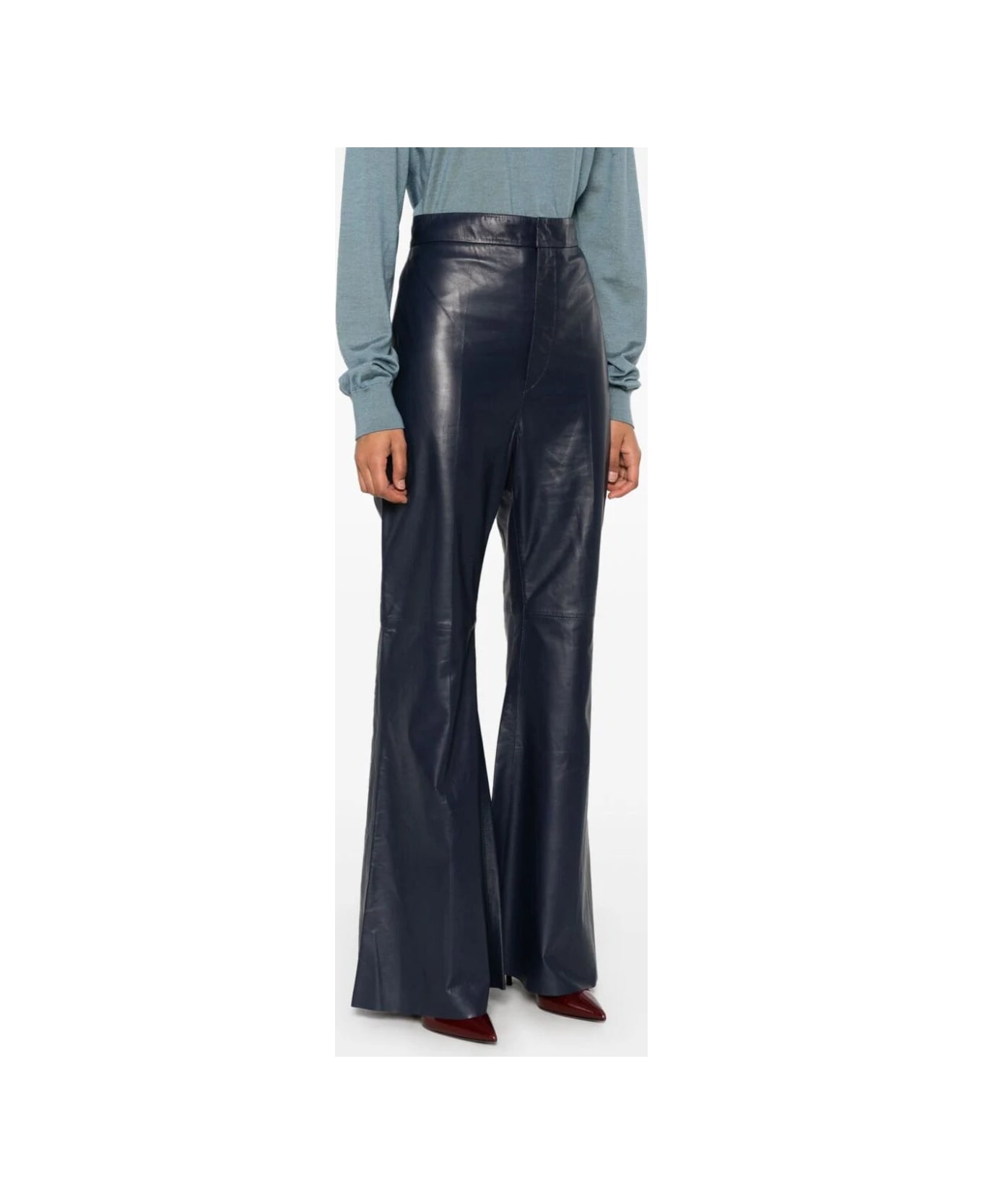 Victoria Beckham Flared Leather Trousers - Ink Blue