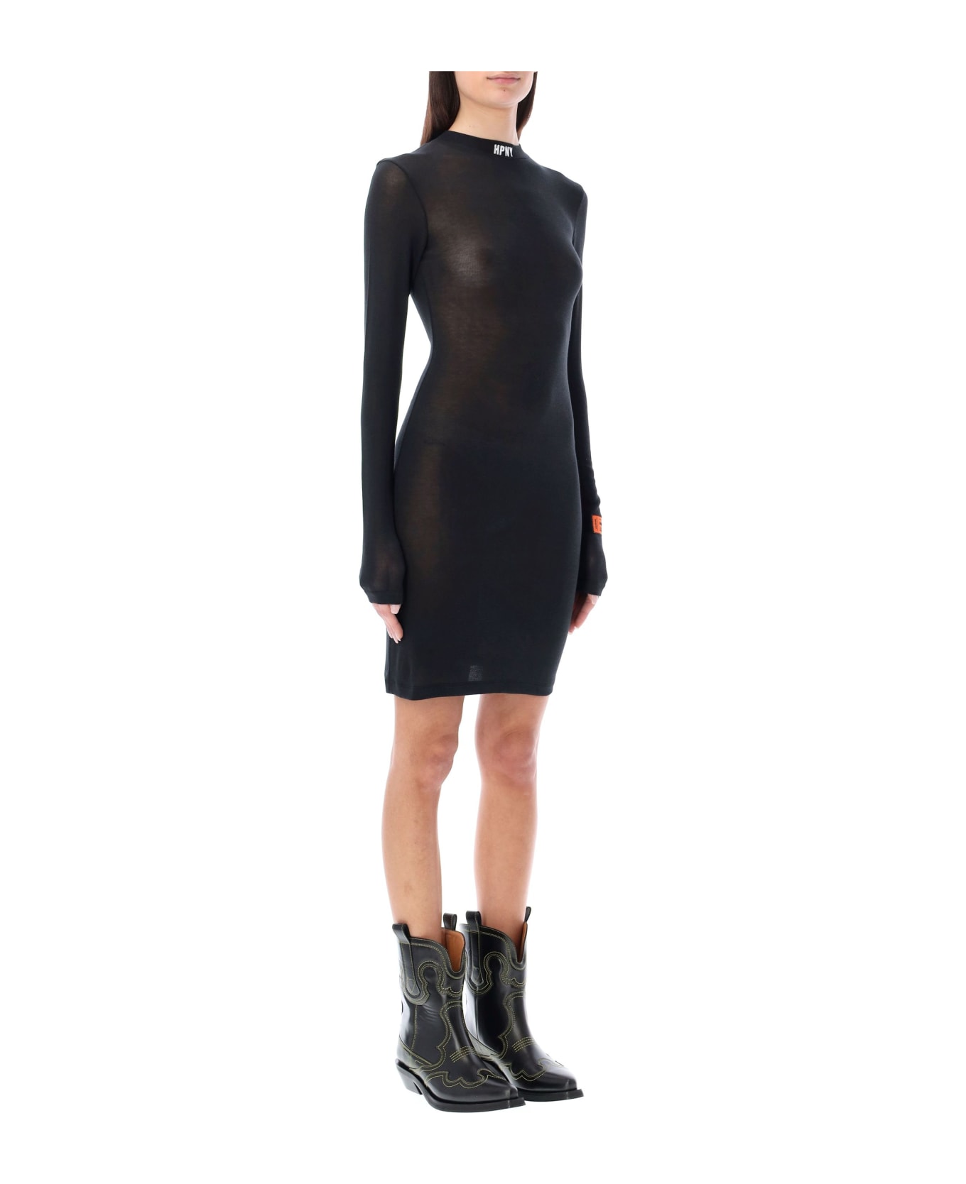 HERON PRESTON Long-sleeved Mesh Dress - BLACK ワンピース＆ドレス