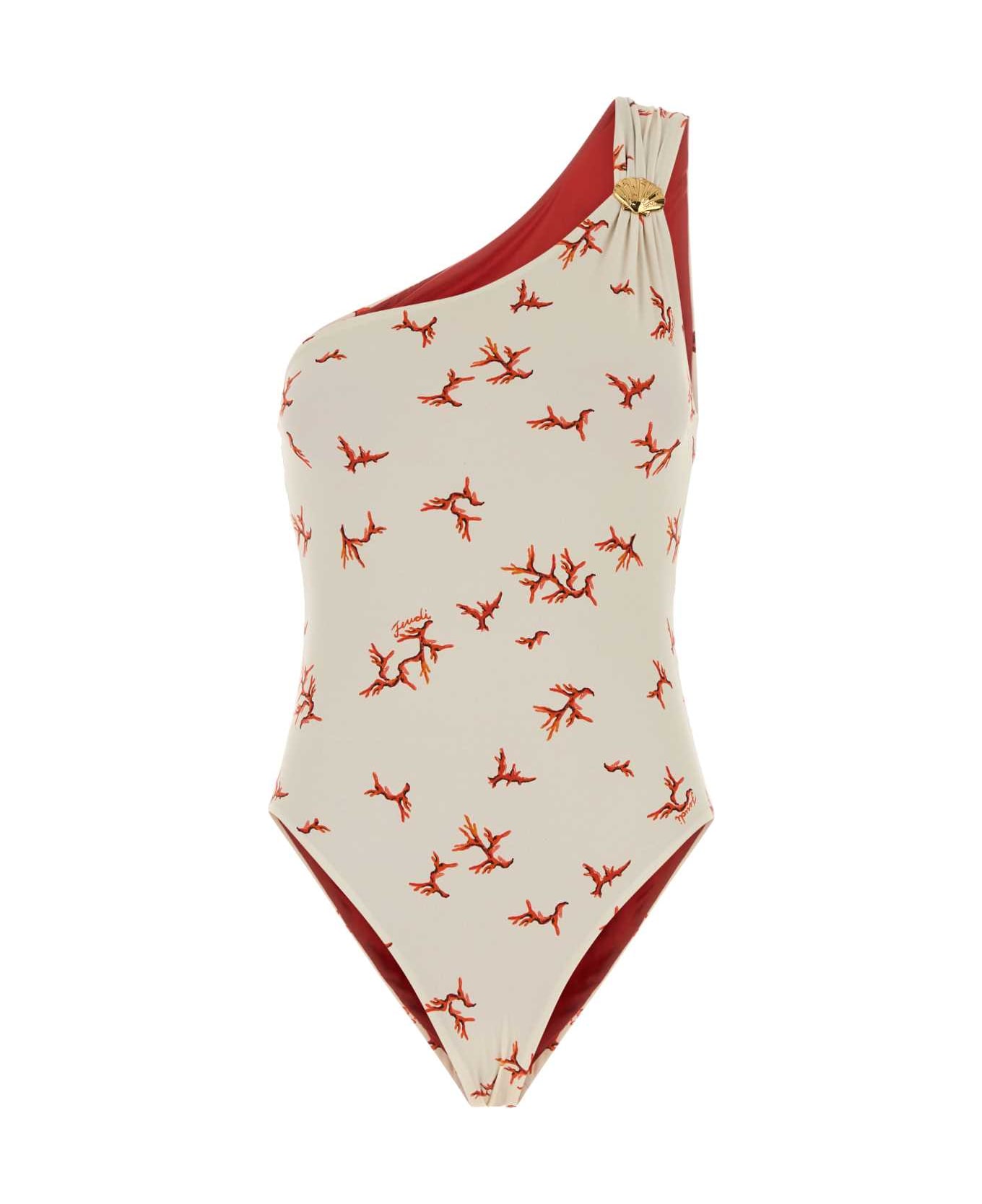 Fendi Printed Stretch Nylon Swimsuit - OFFWHITE+MARSALA